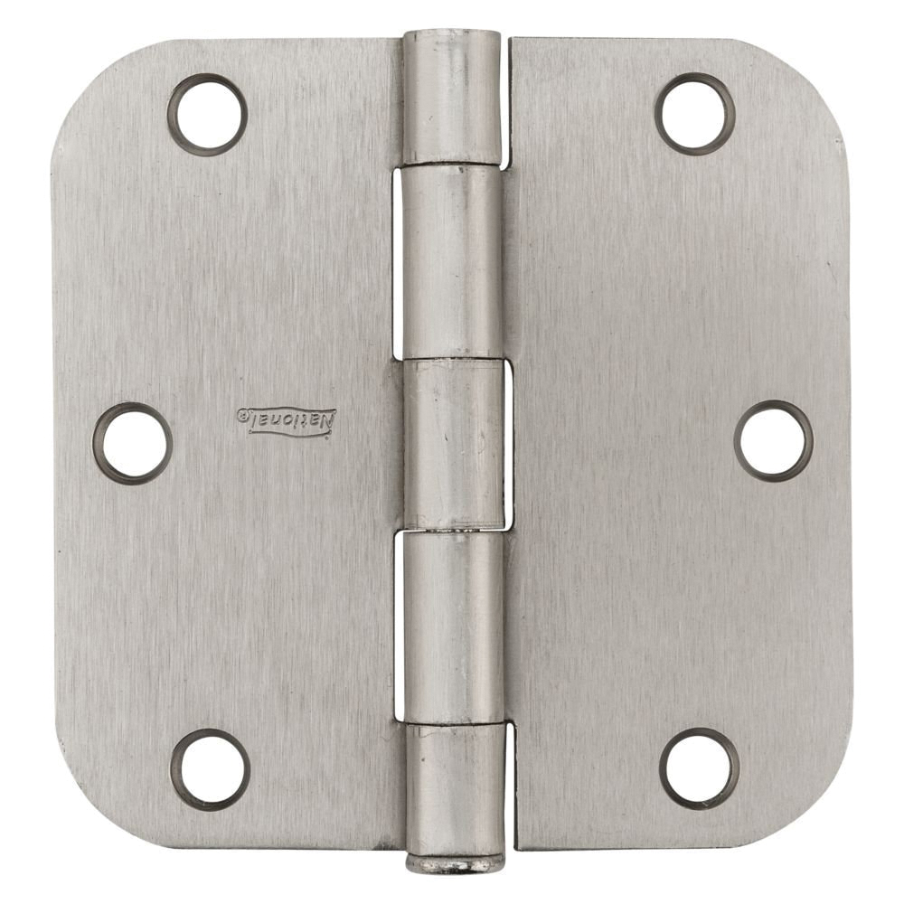 N612-061 Door Hinge, 5/8 in Corner Radius, 3-1/2 in H Frame Leaf, Cold Rolled Steel, Satin Nickel, Non-Rising, Full-Mortise, 50 lb, 12 Pack