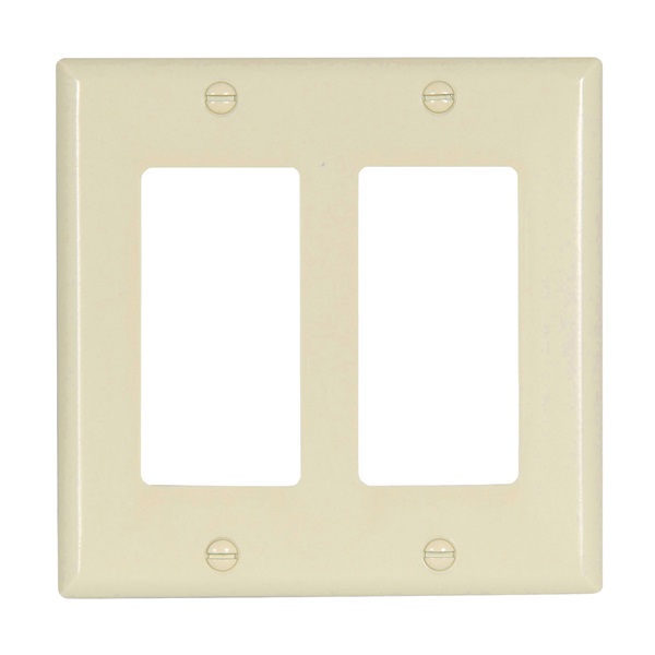 Eaton Wiring Devices 2152LA-BOX Wallplate, 4-1/2 in L, 4.56 in W, 2 -Gang, Thermoset, Light Almond, High-Gloss