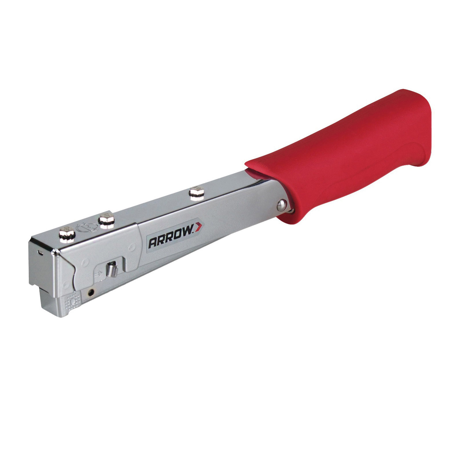 HT19 Light Wire Hammer Tacker, 7/16 in W Crown, 1/4 to 3/8 in L Leg, Steel Staple, Red/Silver