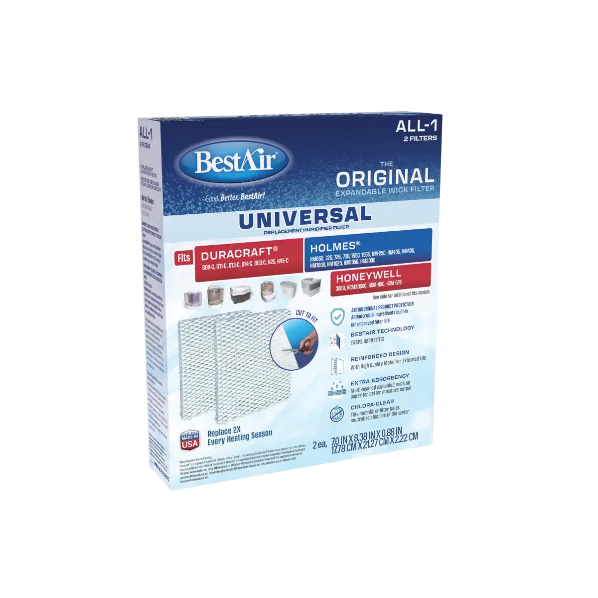 ALL-1-PDQ-5 Humidifier Filter, 9.6 in L, 7.2 in W, Aluminum Frame