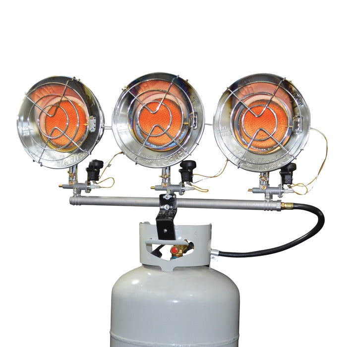 F242915 Triple Tank Top Heater, 20 lb Fuel Tank, Propane, 10,000 to 45,000 Btu, Silver