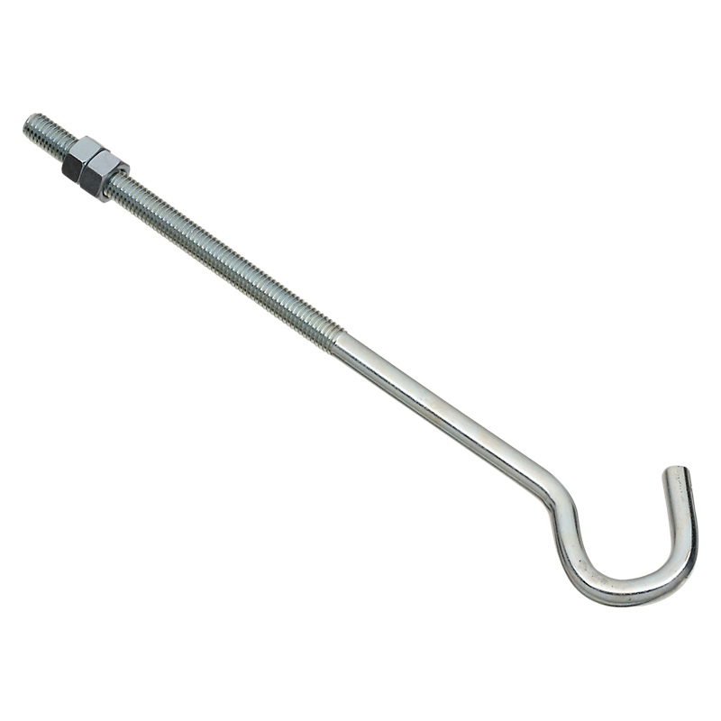 2162BC Series N221-705 Hook Bolt, 3/8-16 Thread, 5 in L Thread, 10 in L, Steel, Zinc-Plated