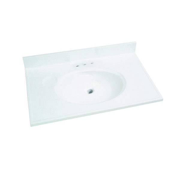 WS-1931 Vanity Top, 31 in OAL, 19 in OAW, Marble, Solid White, Countertop Edge