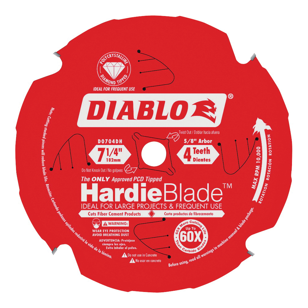 D0704DH Circular Saw Blade, 7-1/4 in Dia, 5/8 in Arbor, 4-Teeth, Polycrystalline Cutting Edge