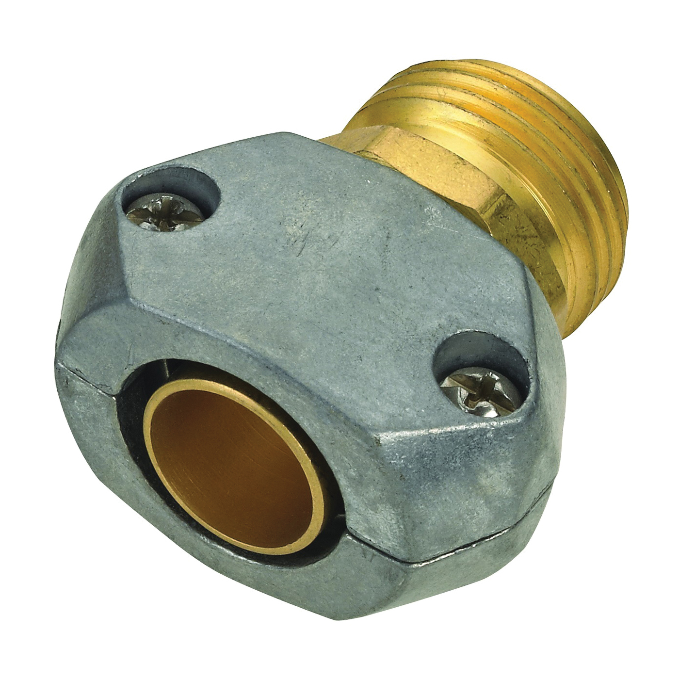 GC534 Hose Coupling, 5/8 to 3/4 in, Male, Brass, Brass/Silver