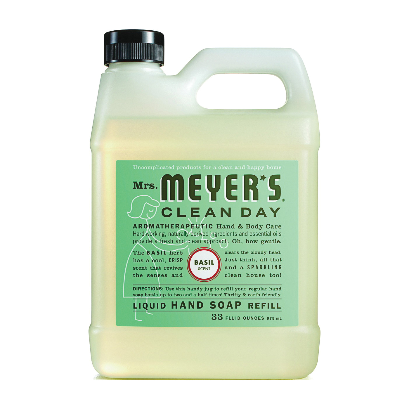 14163 Hand Soap Refill, Liquid, Colorless, Basil, 33 oz Jug