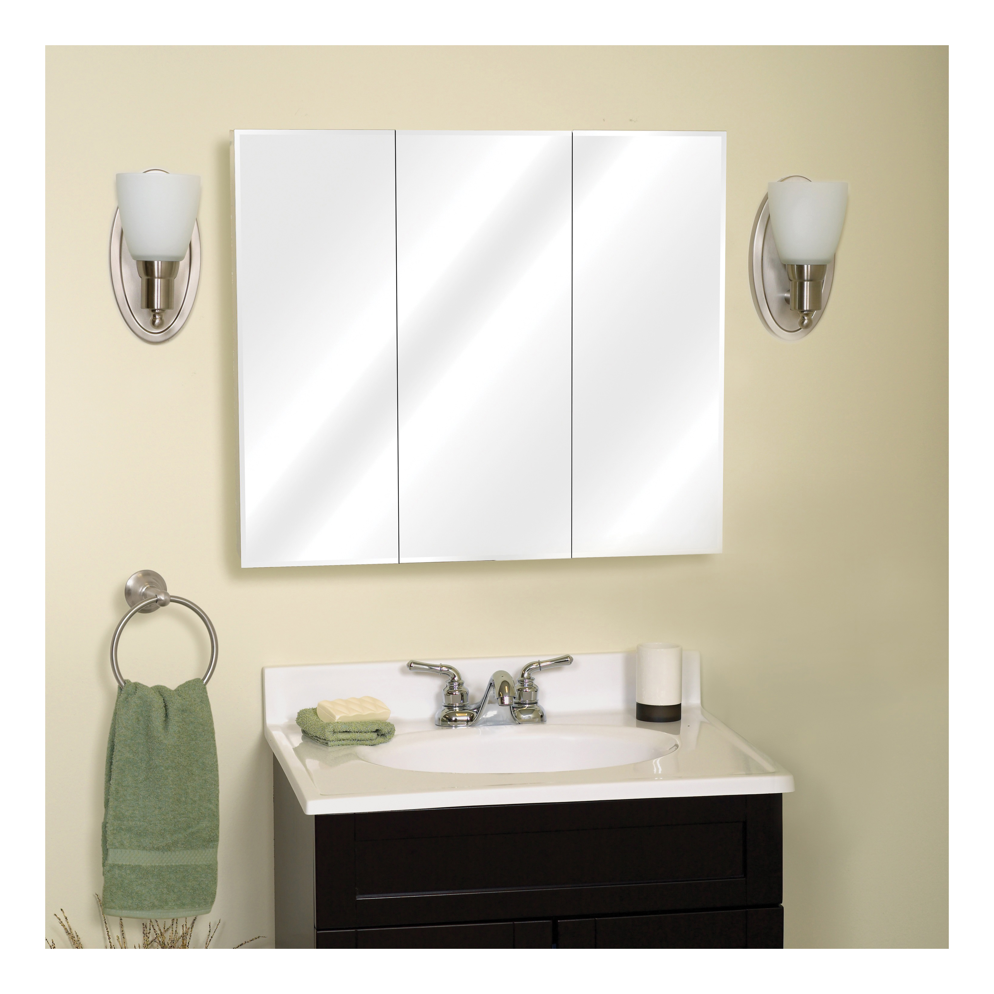 M30 Medicine Cabinet, 29-5/8 in OAW, 4-1/4 in OAD, 25-3/8 in OAH, Wood, Clear, 3-Shelf, 3-Door