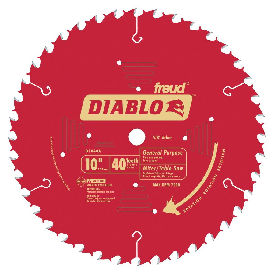 D1040A Circular Saw Blade, 10 in Dia, 5/8 in Arbor, 40-Teeth, Carbide Cutting Edge