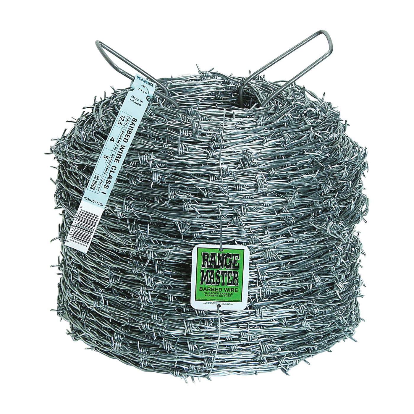 Commercial Class 7136 Barbed Wire, 1320 ft L, 12-1/2 Gauge, High-Tensile Barb, 5 in Points Spacing, Steel, Zinc