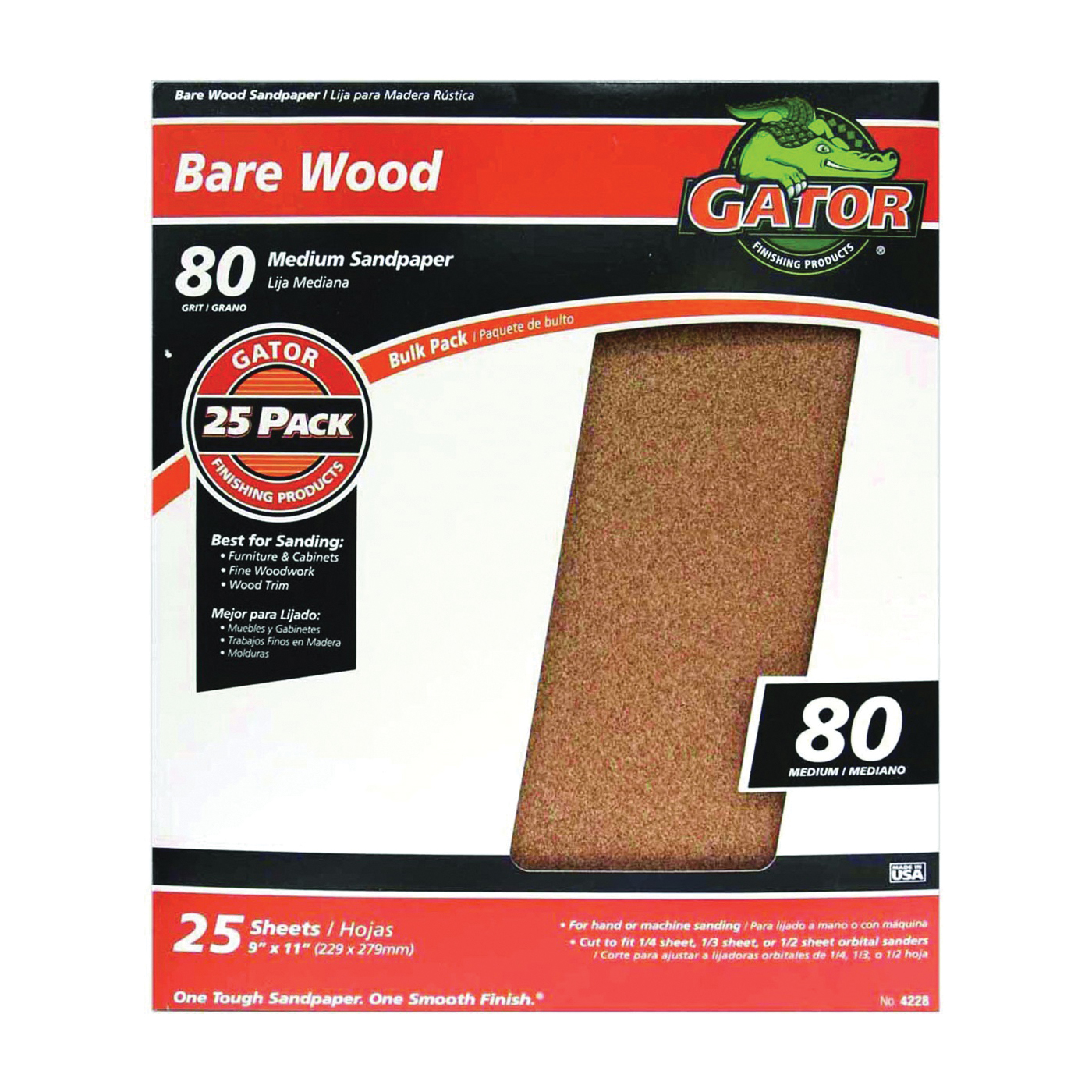 3277 Sanding Sheet, 11 in L, 9 in W, 80 Grit, Garnet Abrasive