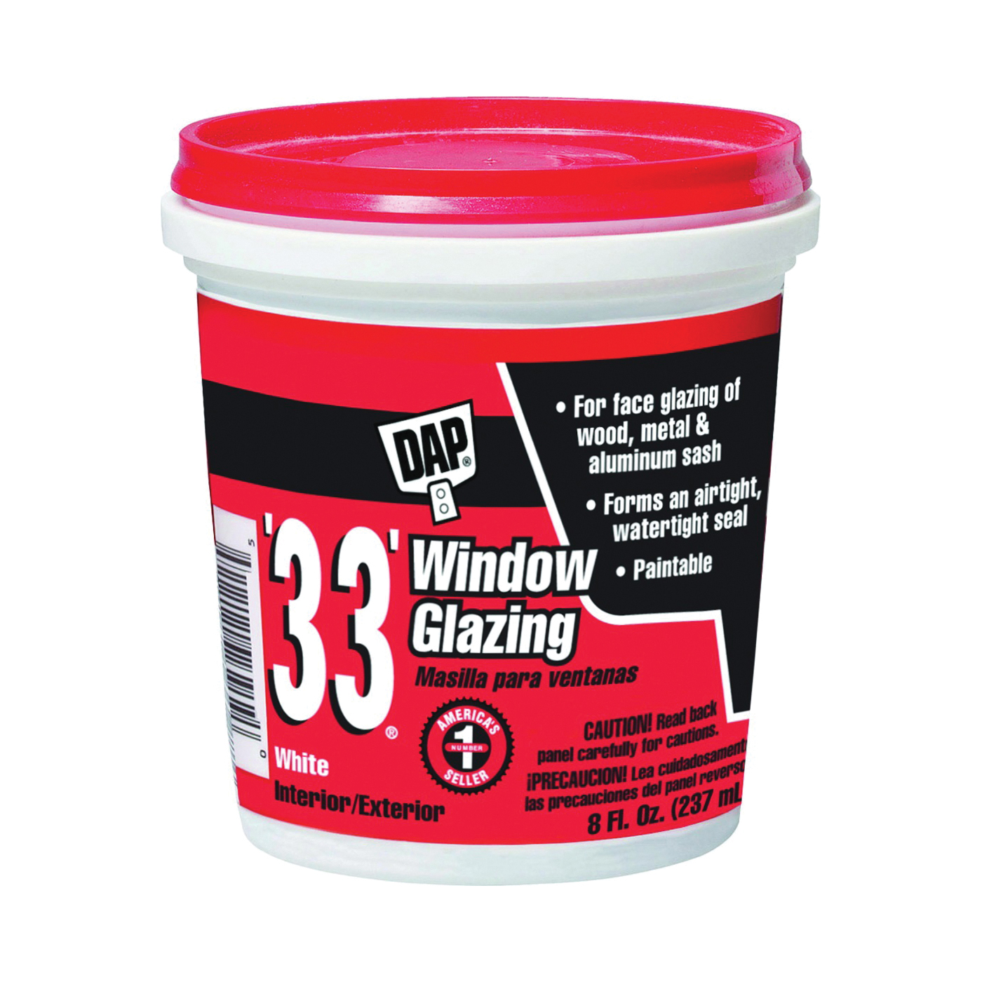 12120 Window Glazing, Paste, Slight, White, 0.5 pt Tub