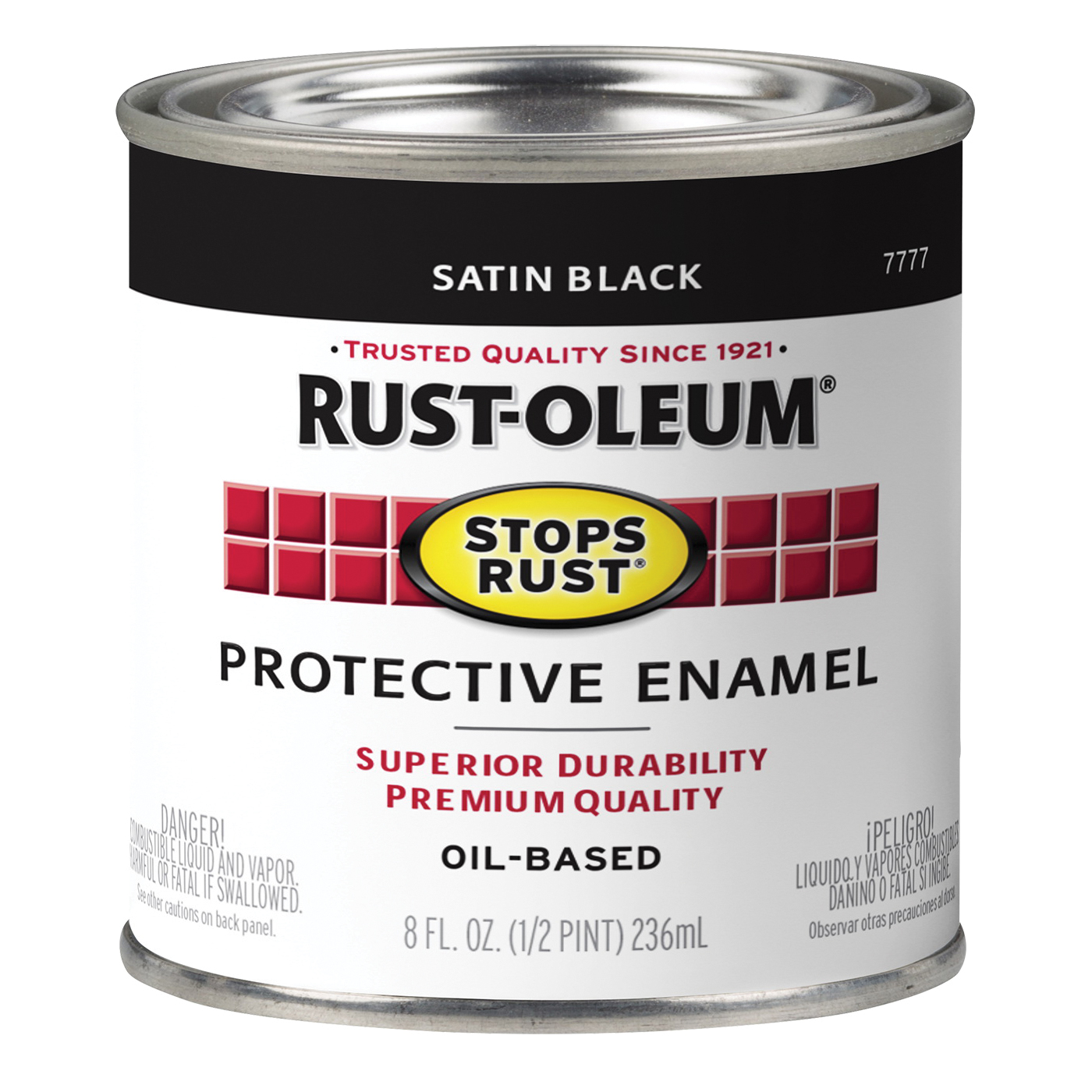 Stops Rust 7777730 Enamel Paint, Satin, Black, 0.5 pt, Can, Oil Base, Application: Brush, Roller, Spray