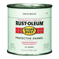 Stops Rust 7791730 Enamel Paint, Satin, White, 0.5 pt, Can, Oil Base, Application: Brush, Roller, Spray