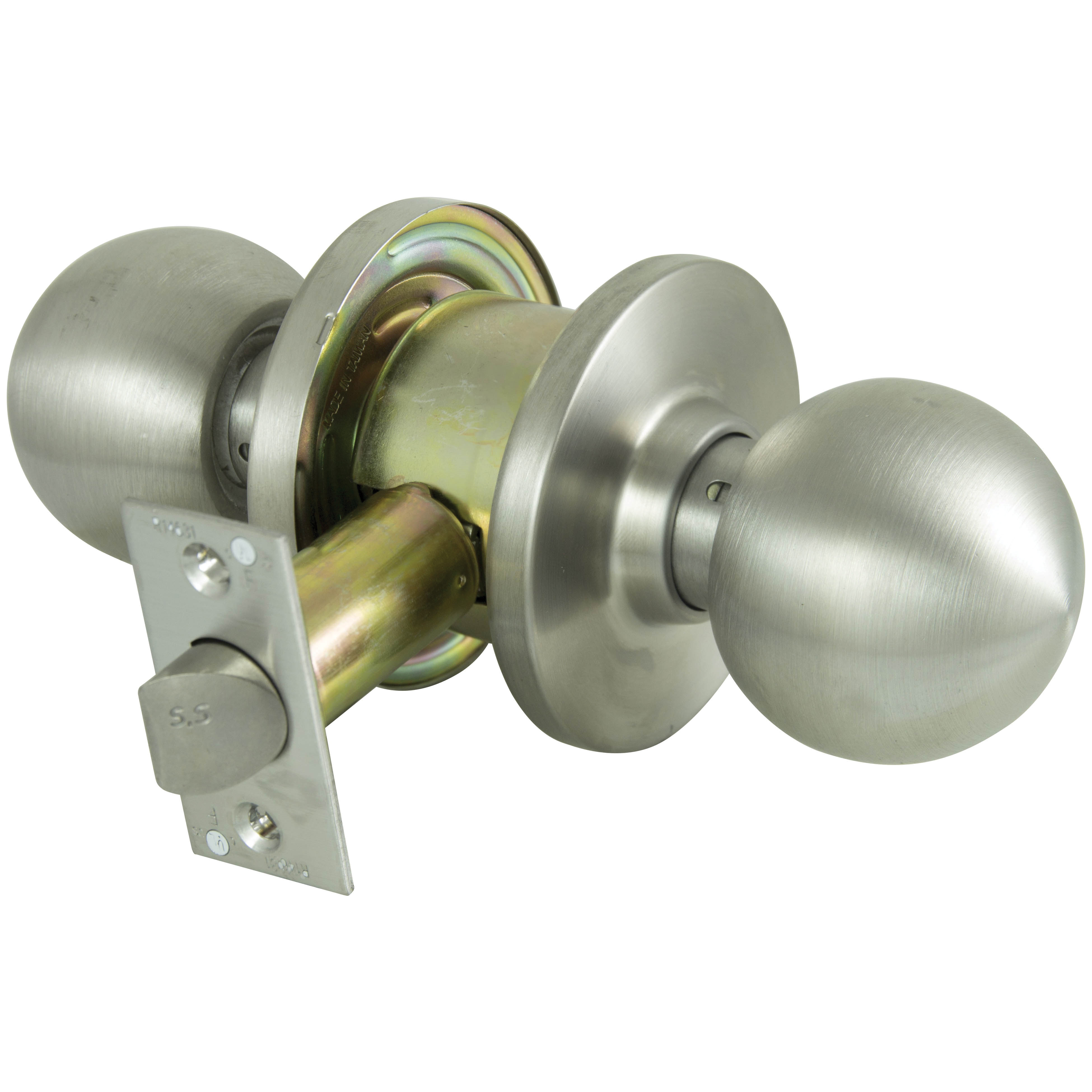 C363BV-PS Passage Knob, Metal, Stainless Steel, 2-3/4 in Backset, 1-1/4 to 1-13/16 in Thick Door