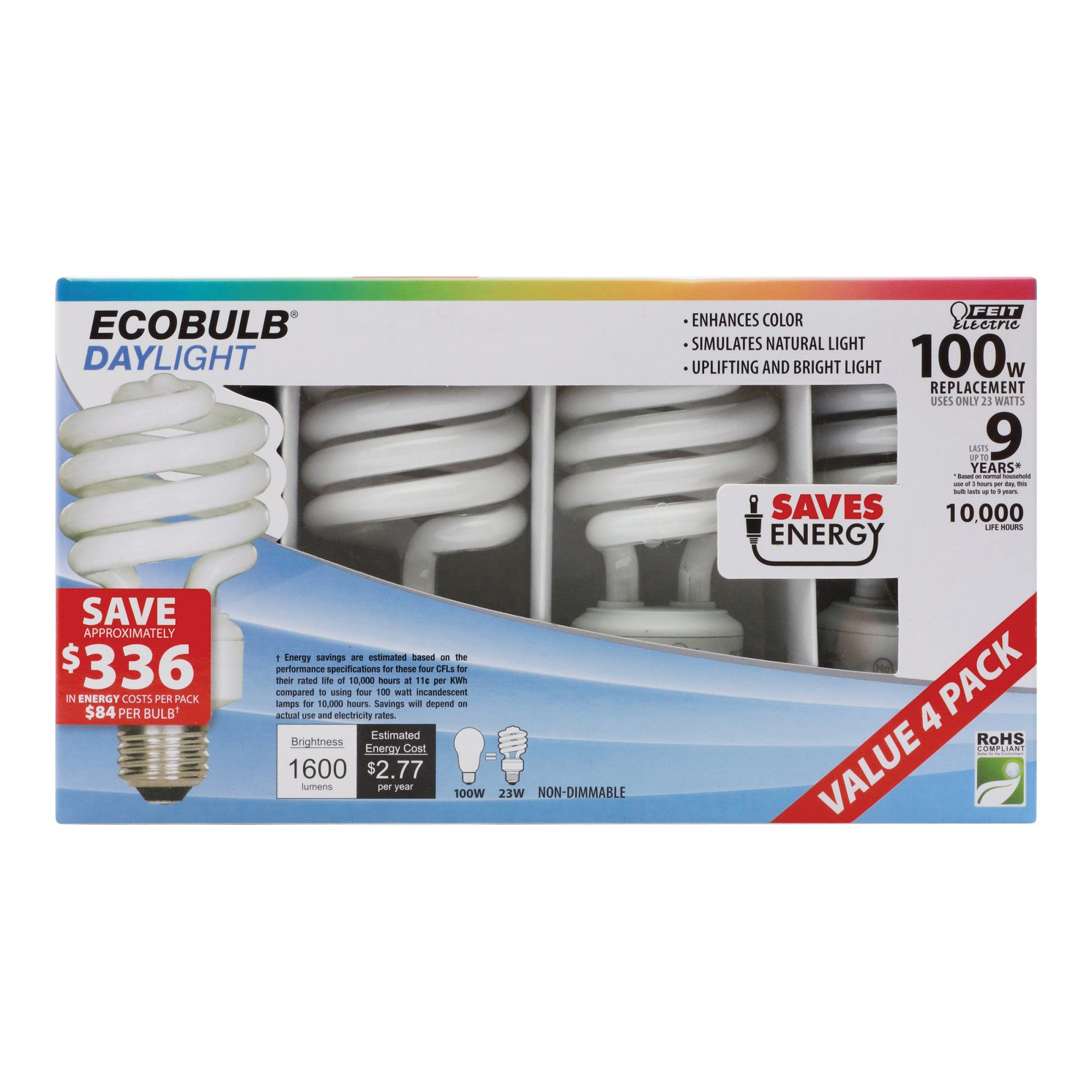Feit Electric ESL23TM/D/4 Compact Fluorescent Bulb, 23 W, Twist Lamp, E26 Medium Lamp Base, 1600 Lumens, Daylight Deluxe - 2