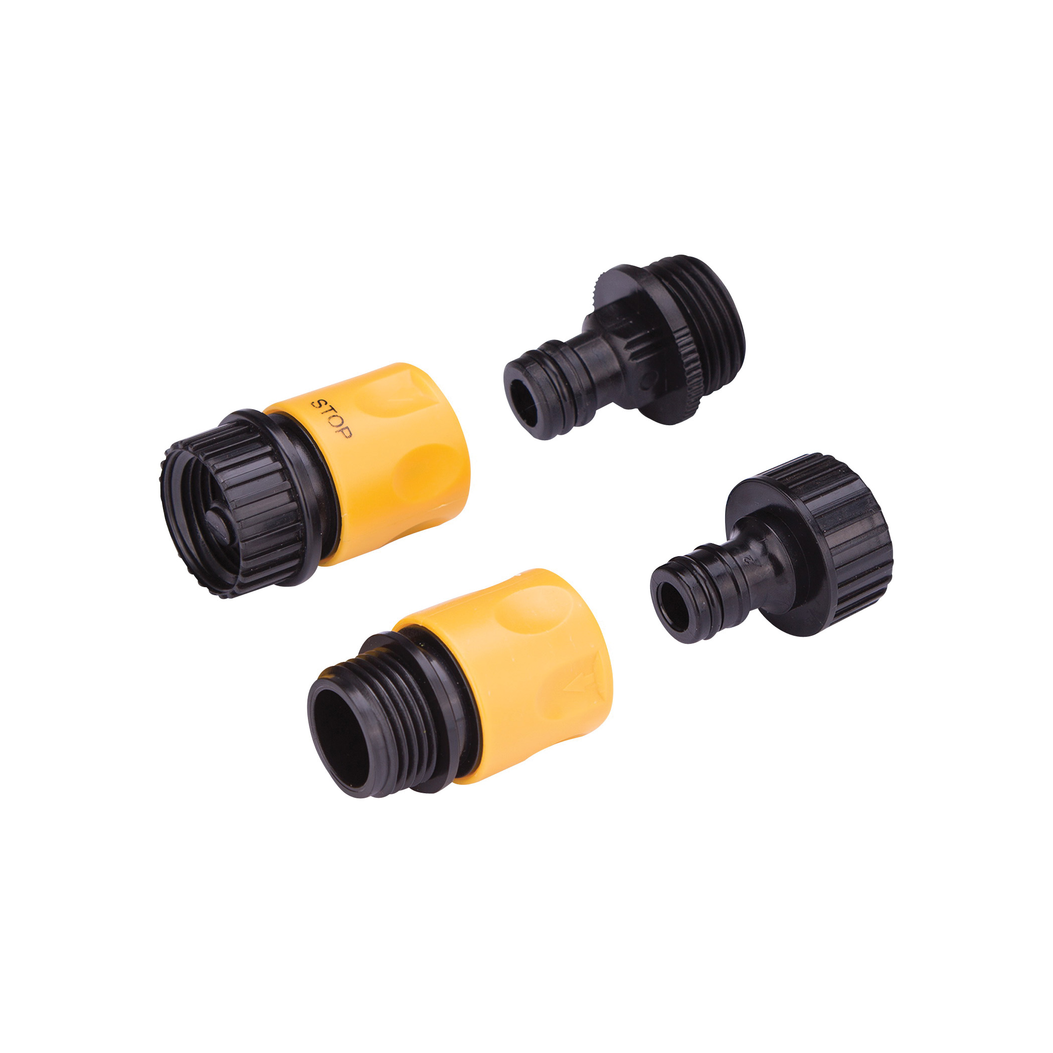 GC520+GC540+GC522 Hose Connector Set, Male x Female Threaded, Plastic, Yellow and Black