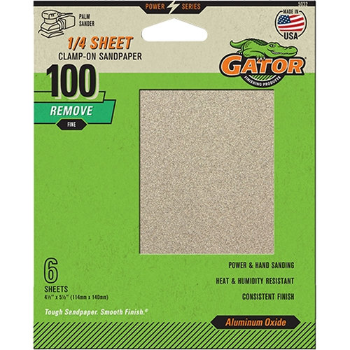 5032 Sanding Sheet, 4-1/2 in W, 5-1/2 in L, 100 Grit, Medium, Aluminum Oxide Abrasive, Paper Backing, 6 pk