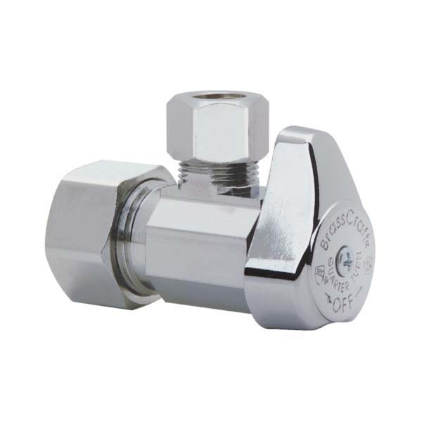 G2CR19X CD Stop Valve, 1/2 x 3/8 in Connection, Compression, 125 psi Pressure, Manual Actuator, Brass Body