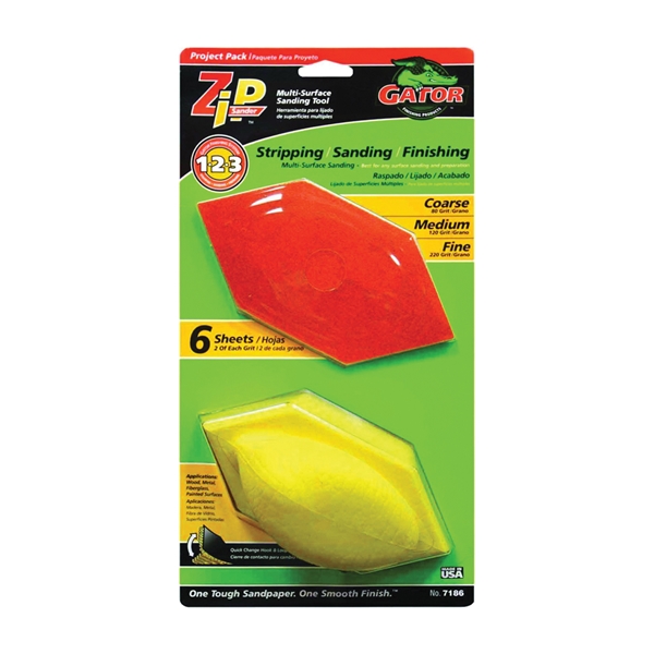 Zip Sander 7186 Sander Tool Kit, 6 in L, 3 in W, 80, 120, 220 Grit, Extra Fine, Fine, Medium