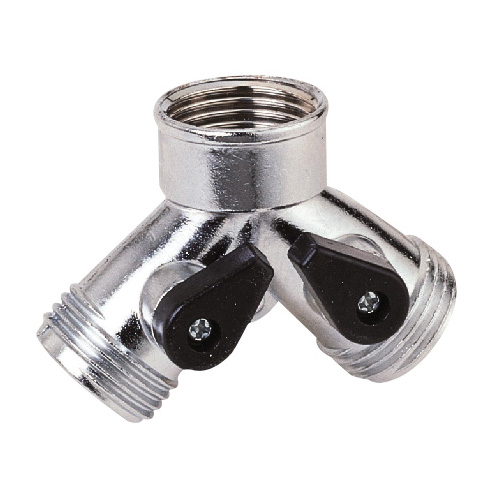 GC5013L Y-Connector, Female and Male, Zinc, Silver, For: Garden Hose and Faucet