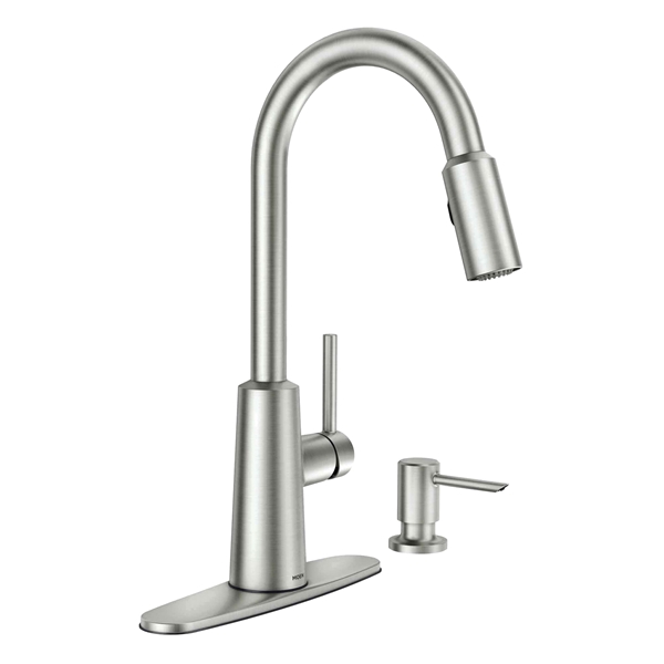 Nori Series 87066 Kitchen Faucet, 1.5 gpm, 1-Faucet Handle, Stainless Steel, Chrome Plated, Deck Mounting