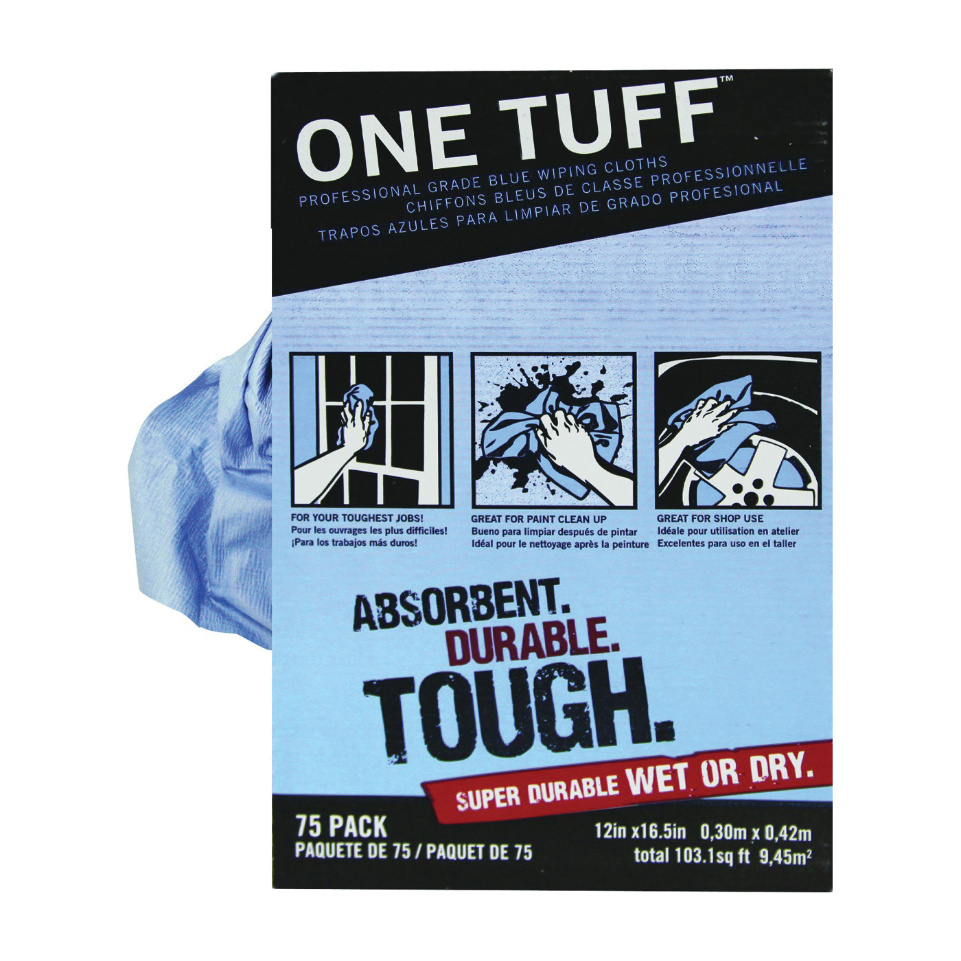 84075 Wiping Cloth Rag, 16-1/2 x 12 in, Dupont Sontara, Blue, 75 PK