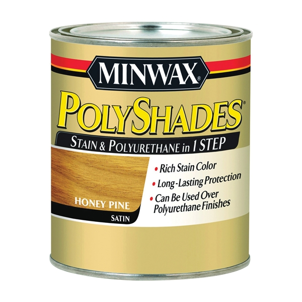 Polyshades 213104444 Waterbased Polyurethane Stain, Satin, Liquid, Honey Pine, 0.5 pt, Can