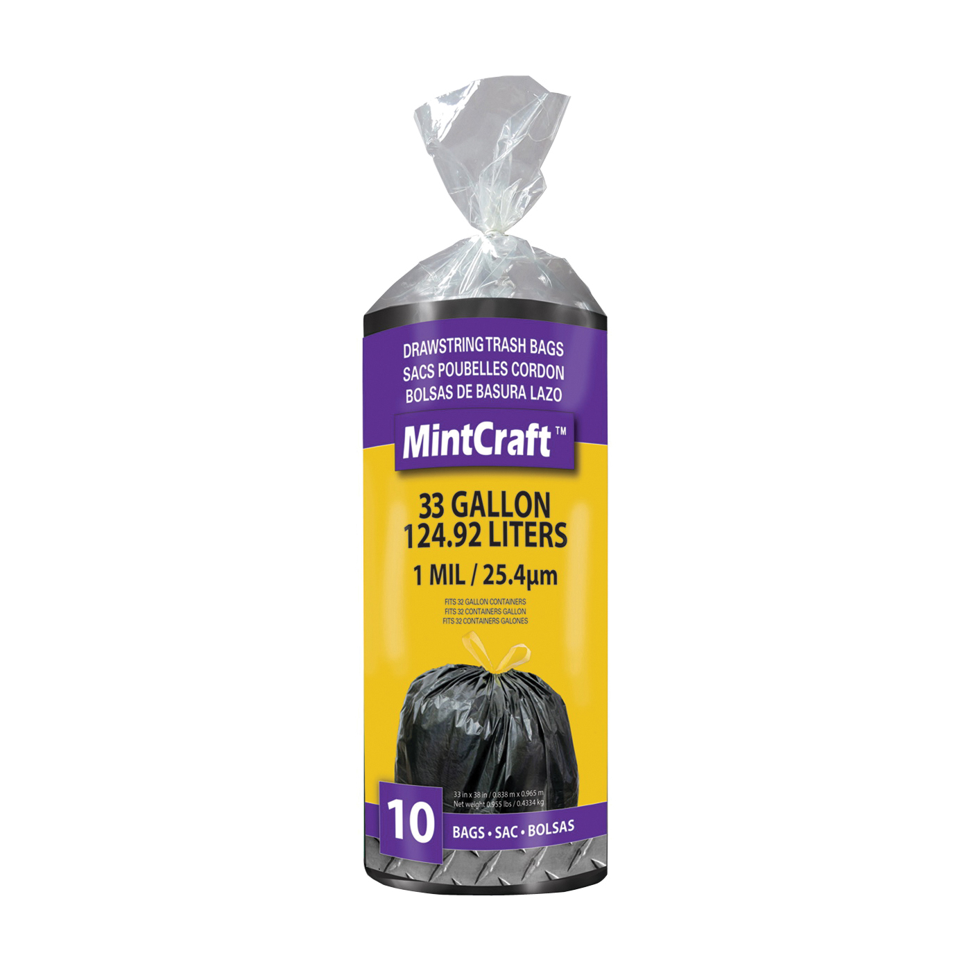 FG-O3812-02 Trash Bag, 33 gal, Black
