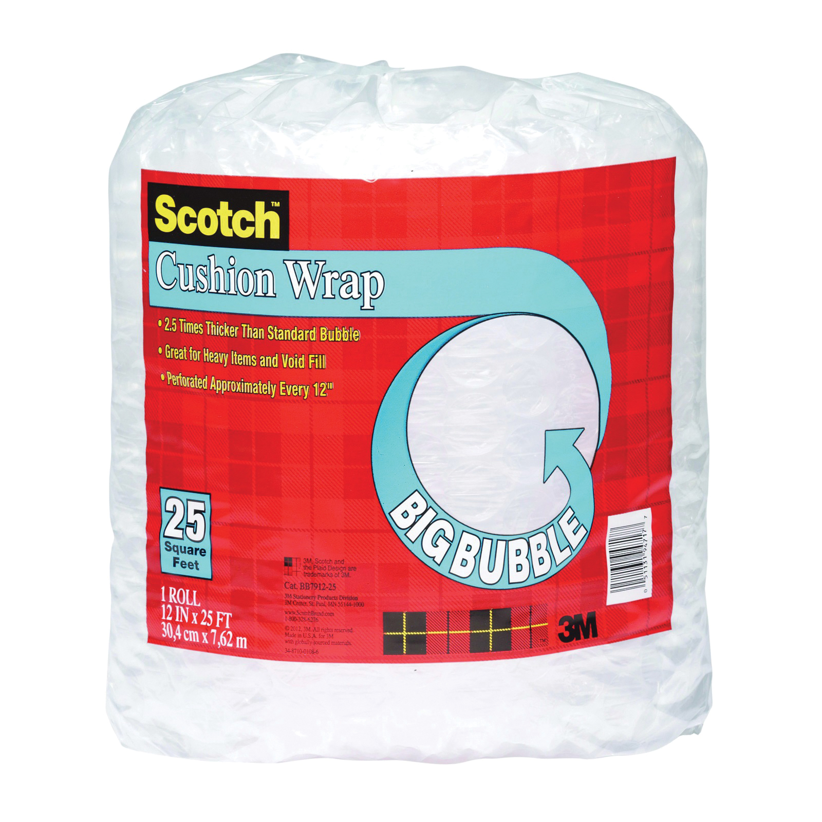 BB7912-25 Perforated Bubble Cushion Wrap, 25 ft L, 12 in W, Clear