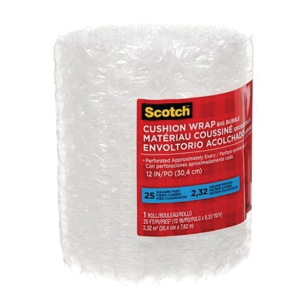 Scotch BB7912-25 Perforated Bubble Cushion Wrap, 25 ft L, 12 in W, Clear - 2