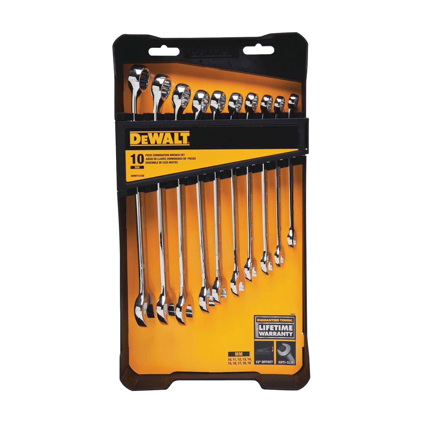 DWMT72166 Combination Wrench Set, 10-Piece, Steel, Polished, Specifications: Metric Measurement