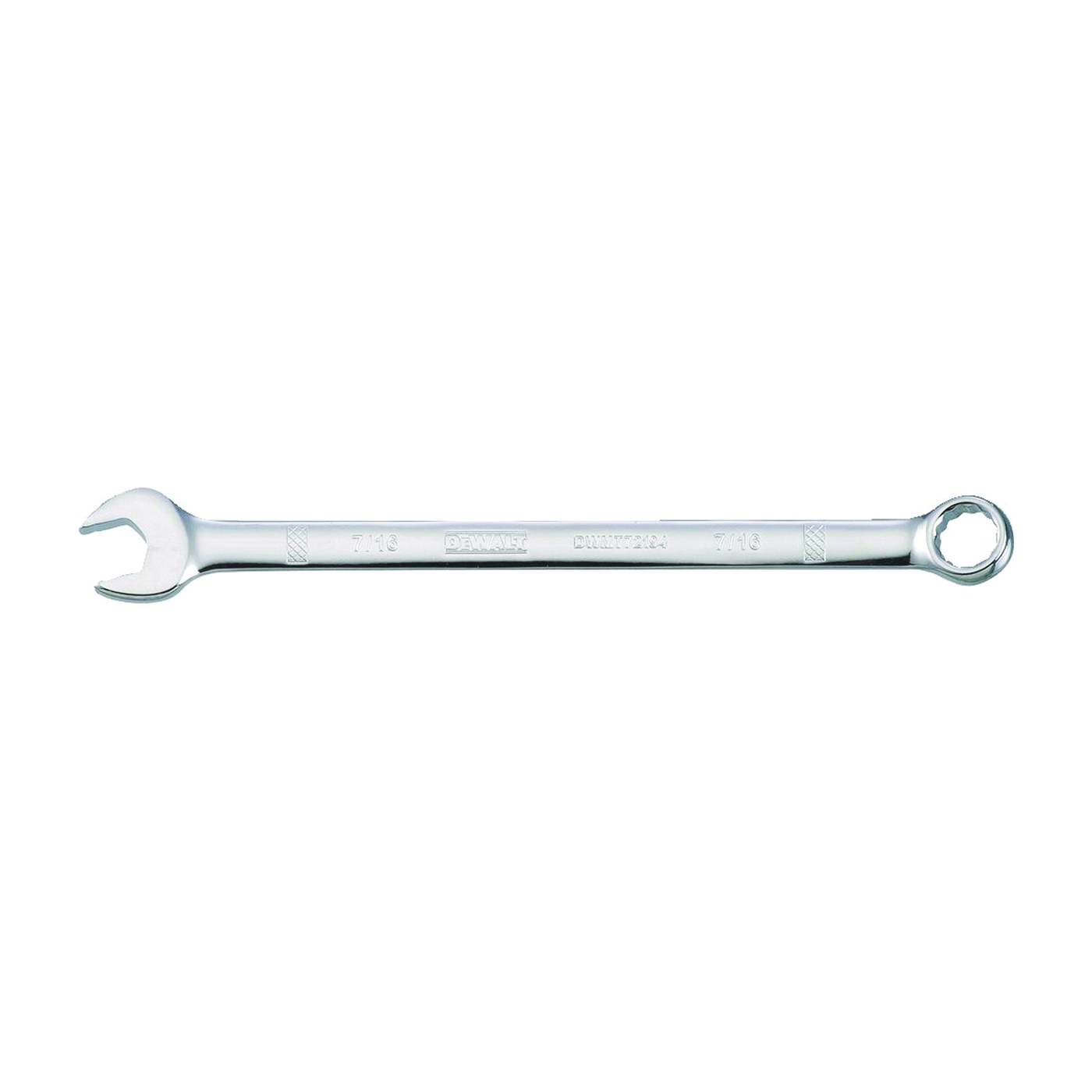 DWMT72194OSP Combination Wrench, SAE, 7/16 in Head, 5-25/32 in L, 12-Point, Steel, Chrome-Plated