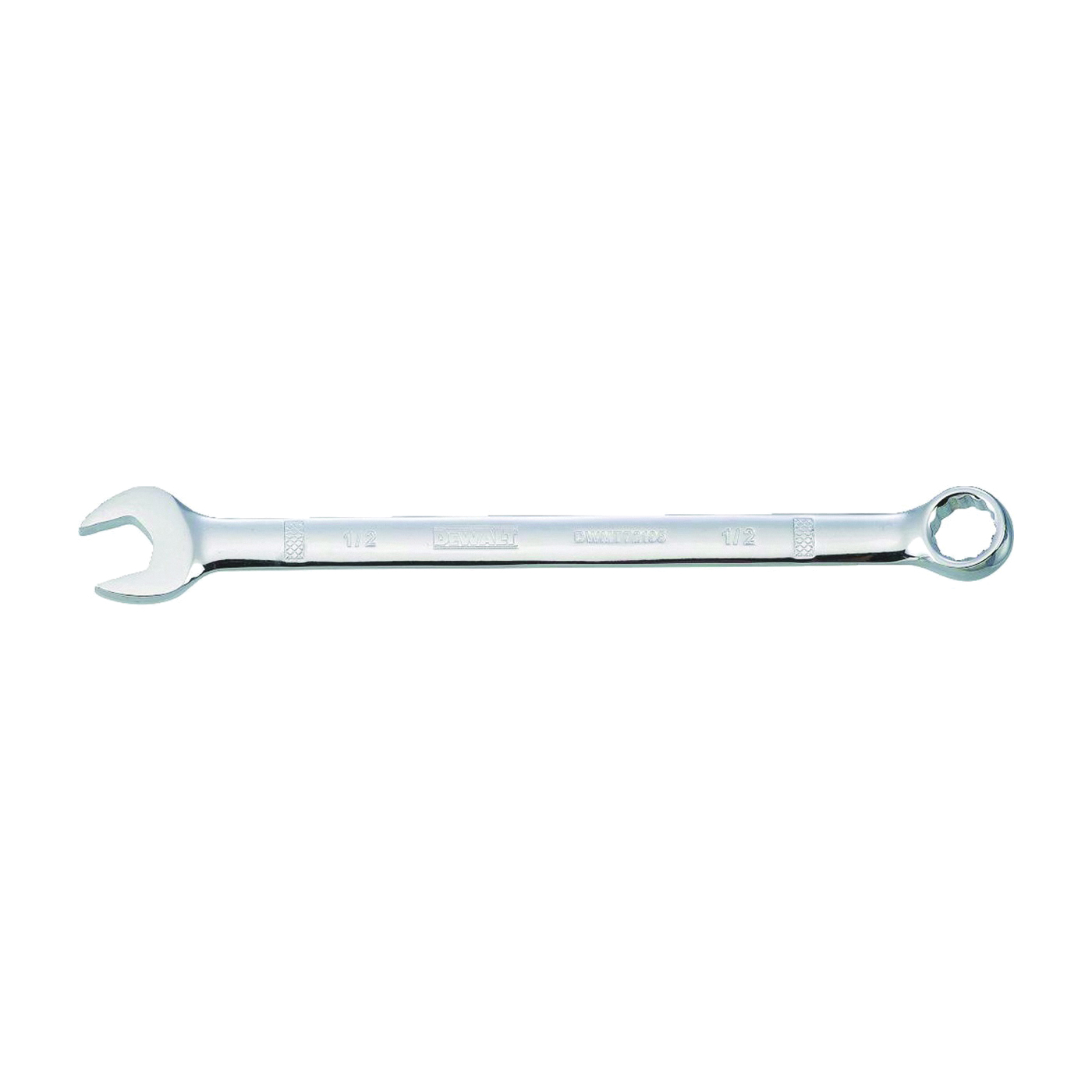 DWMT72195OSP Combination Wrench, SAE, 1/2 in Head, 6-15/32 in L, 12-Point, Steel, Chrome-Plated