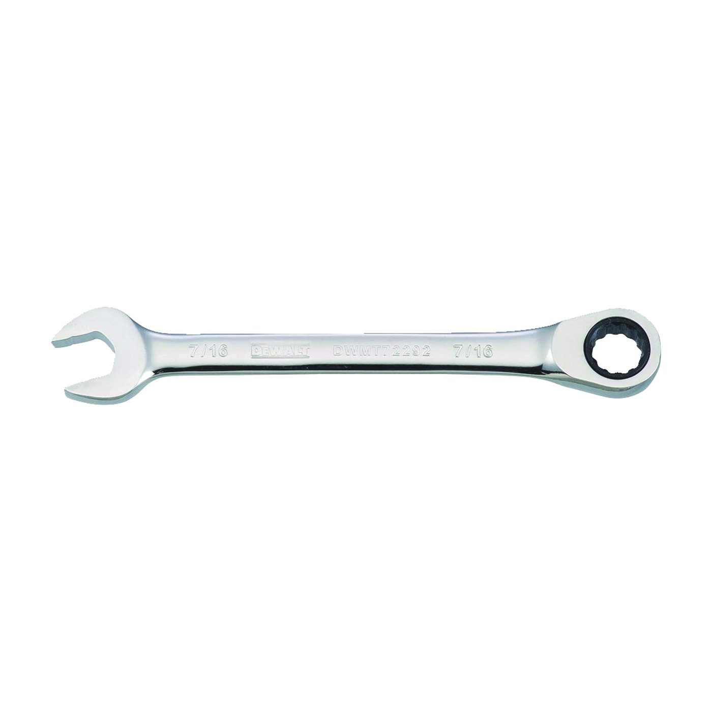 DWMT72292OSP Combination Wrench, SAE, 7/16 in Head, 5-25/32 in L, 12-Point, Steel, Chrome-Plated