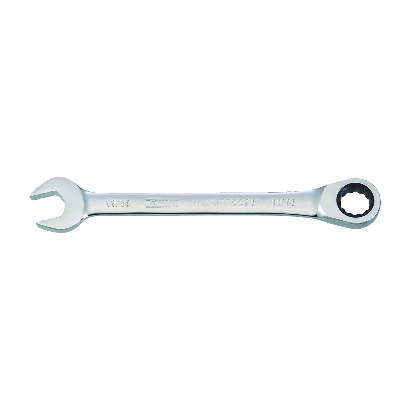 DWMT72296OSP Combination Wrench, SAE, 11/16 in Head, 8-25/32 in L, 12-Point, Steel, Chrome-Plated