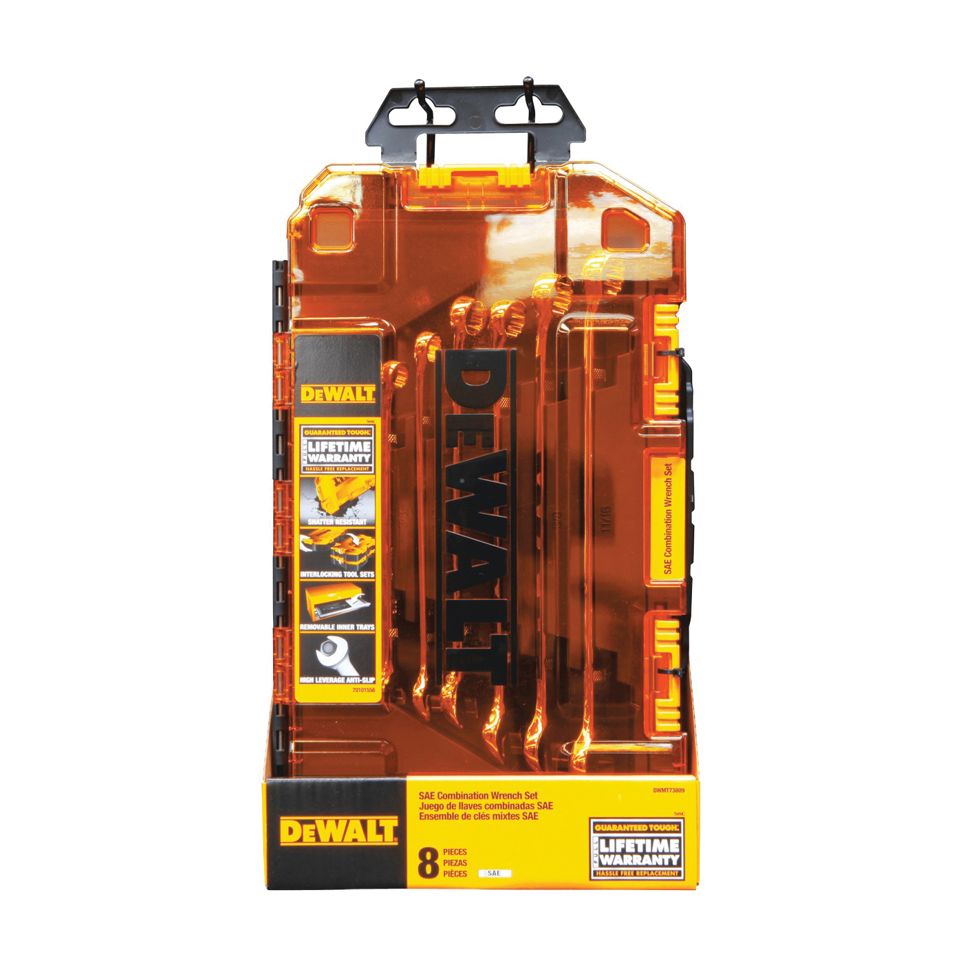 DWMT73809 Combination Wrench Set, 8-Piece, Steel, Polished Chrome, Specifications: SAE Measurement