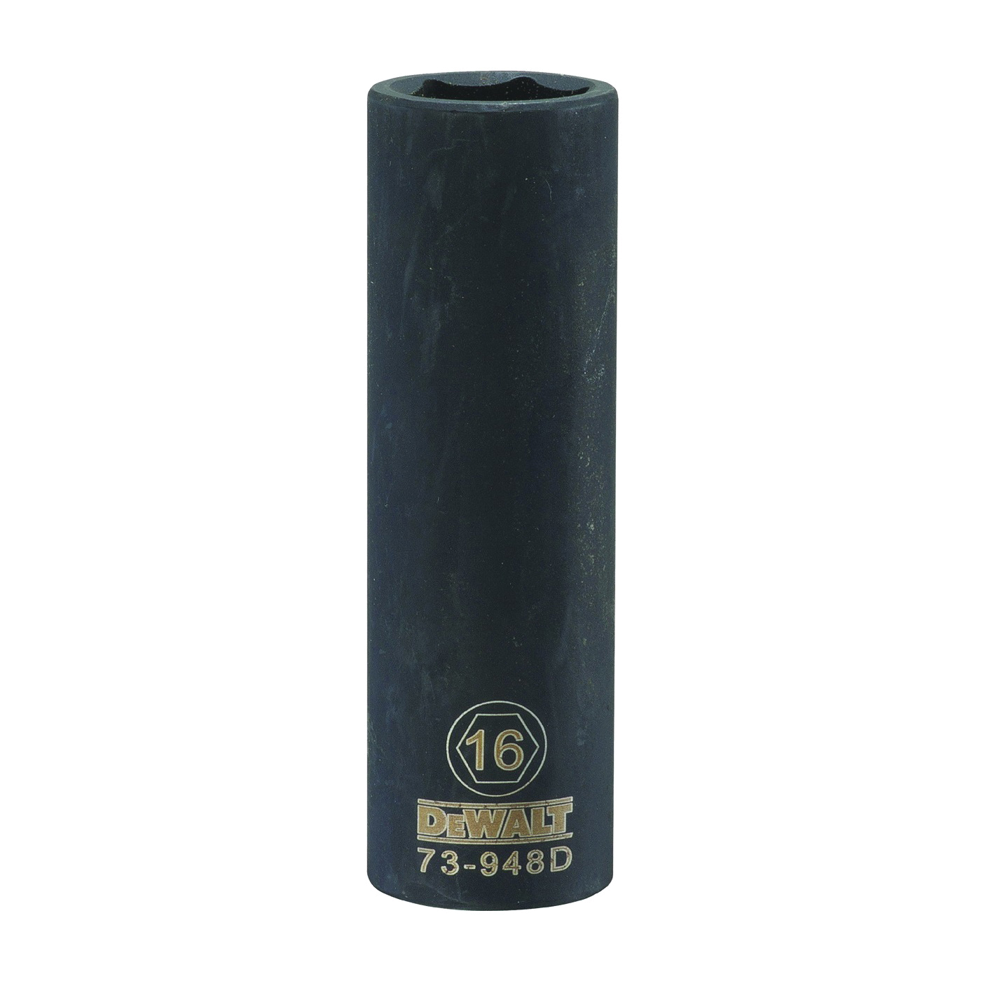 DWMT73948OSP Impact Socket, 16 mm Socket, 1/2 in Drive, 6-Point, CR-440 Steel, Black Oxide