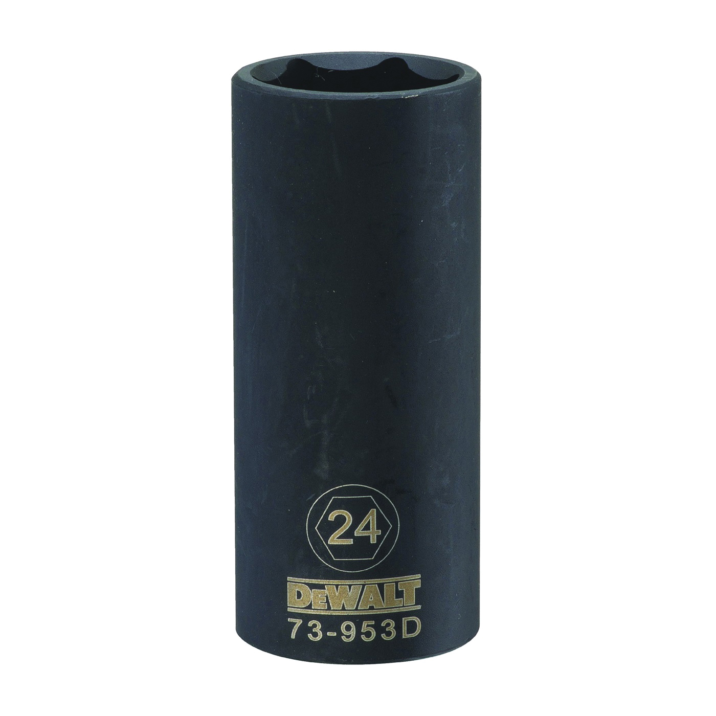 DWMT73953OSP Impact Socket, 24 mm Socket, 1/2 in Drive, 6-Point, CR-440 Steel, Black Oxide