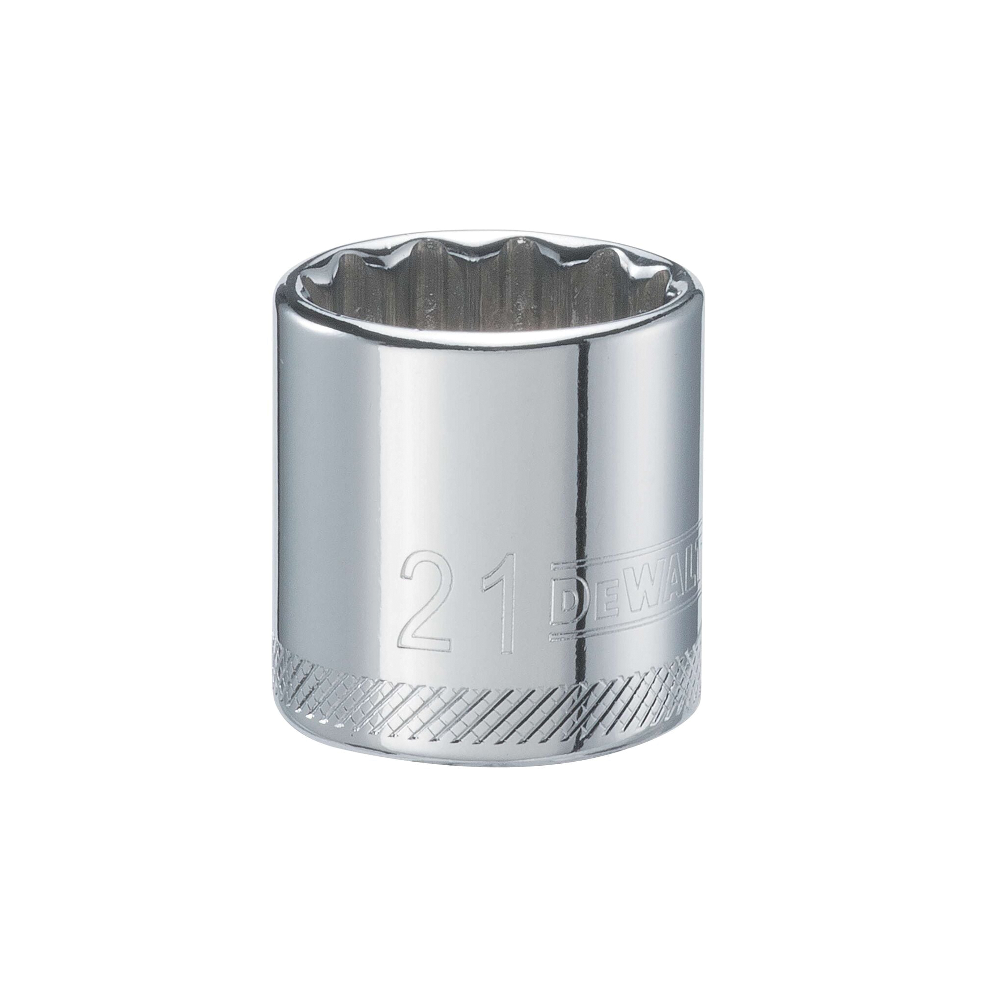DWMT74186OSP Drive Hand Socket, 21 mm Socket, 3/8 in Drive, 12-Point, Steel, Polished Chrome Vanadium