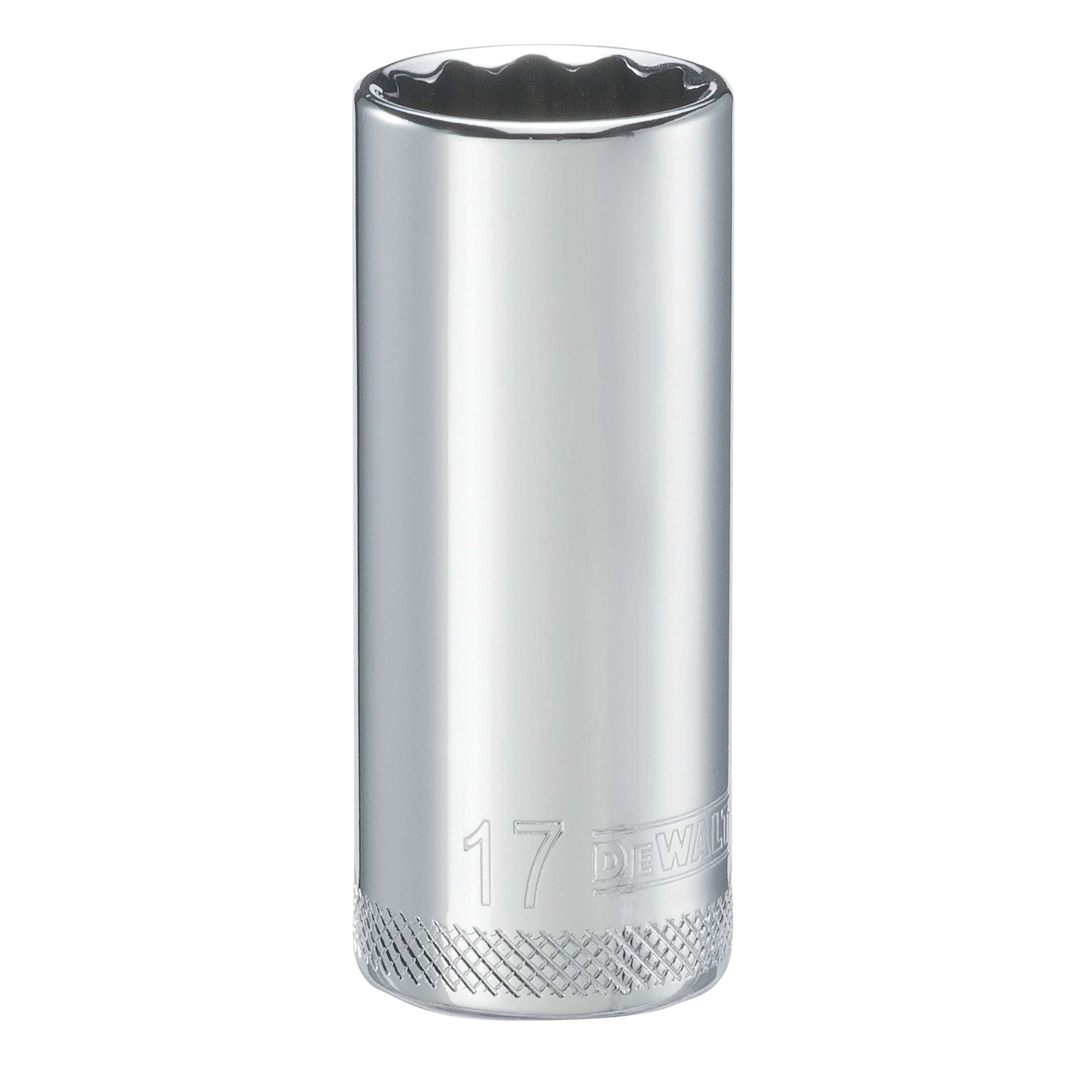 DWMT74509OSP Drive Hand Socket, 17 mm Socket, 3/8 in Drive, 12-Point, Steel, Polished Chrome Vanadium