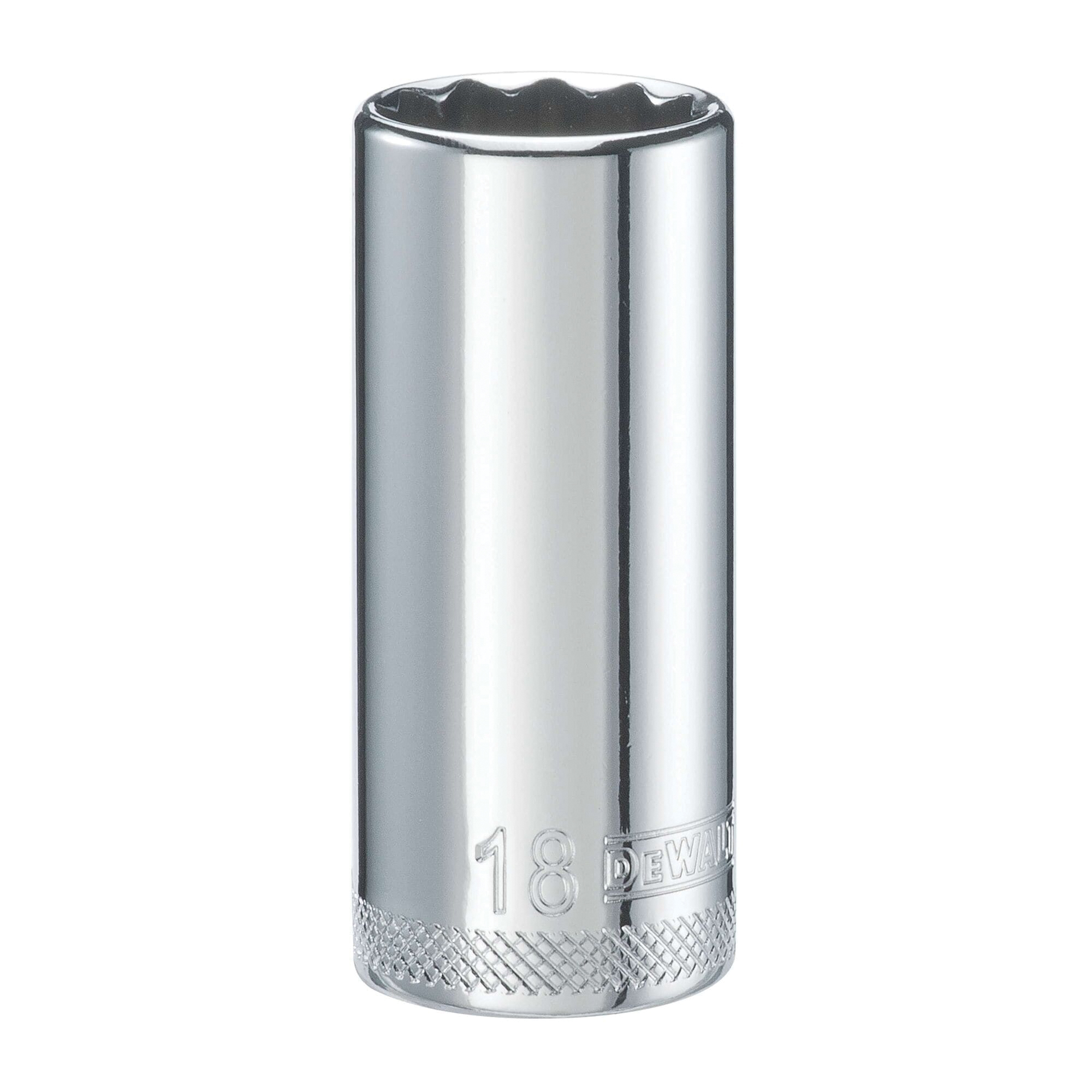 DWMT74510OSP Drive Hand Socket, 18 mm Socket, 3/8 in Drive, 12-Point, Steel, Polished Chrome Vanadium
