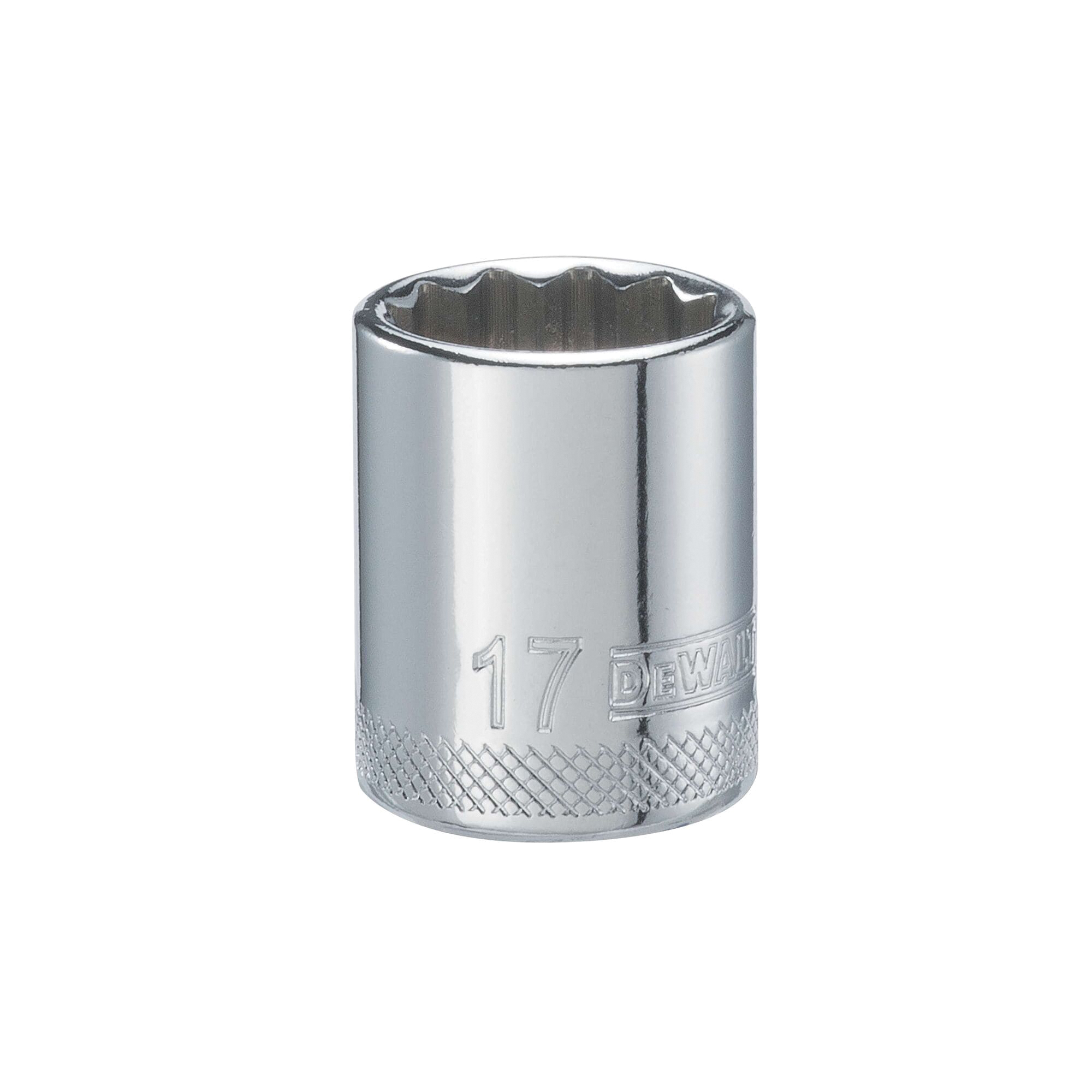 DWMT74522OSP Drive Hand Socket, 17 mm Socket, 3/8 in Drive, 12-Point, Steel, Polished Chrome Vanadium