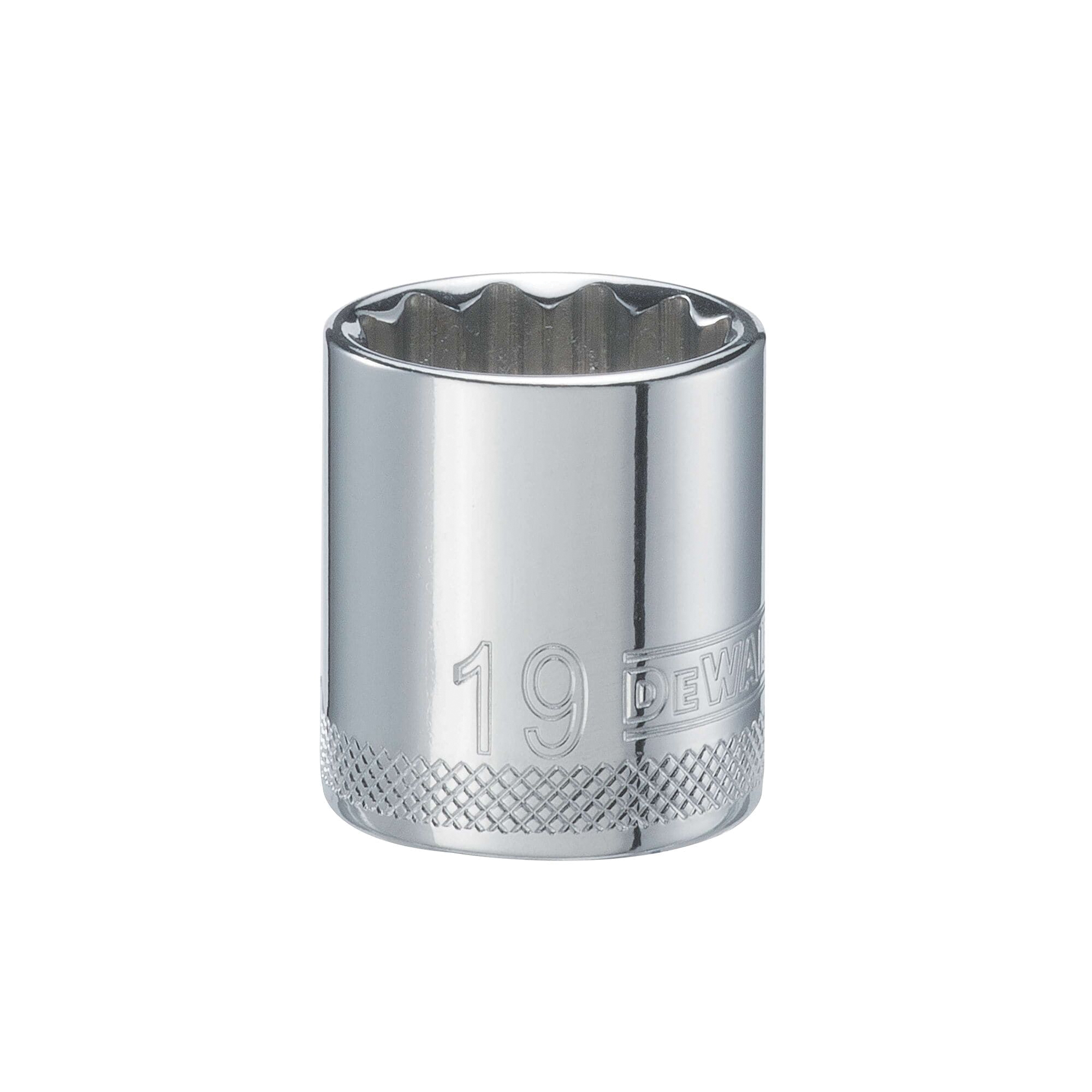 DWMT74524OSP Drive Hand Socket, 19 mm Socket, 3/8 in Drive, 12-Point, Steel, Polished Chrome Vanadium