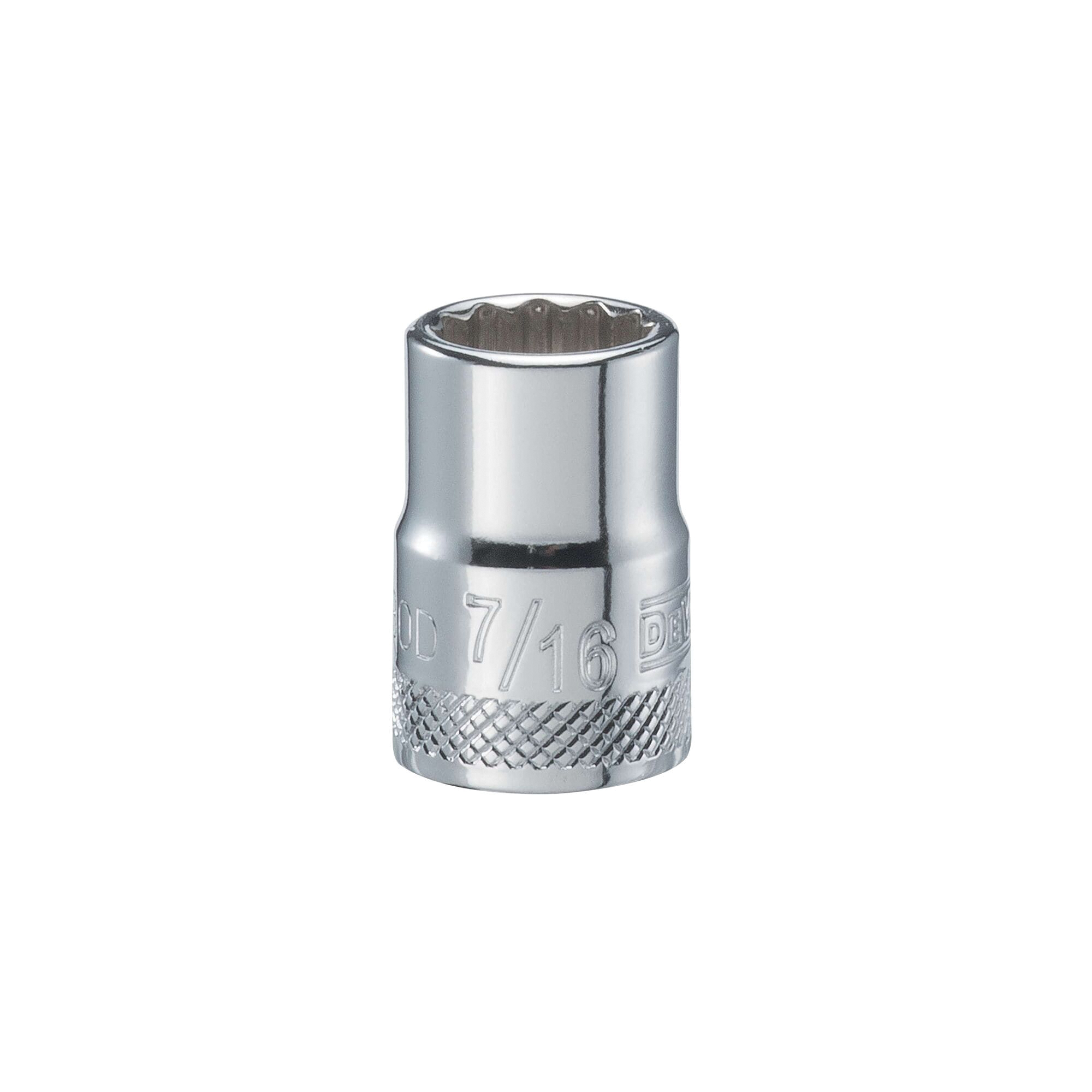 DWMT74530OSP Drive Hand Socket, 7/16 in Socket, 3/8 in Drive, 12-Point, Steel, Polished Chrome Vanadium