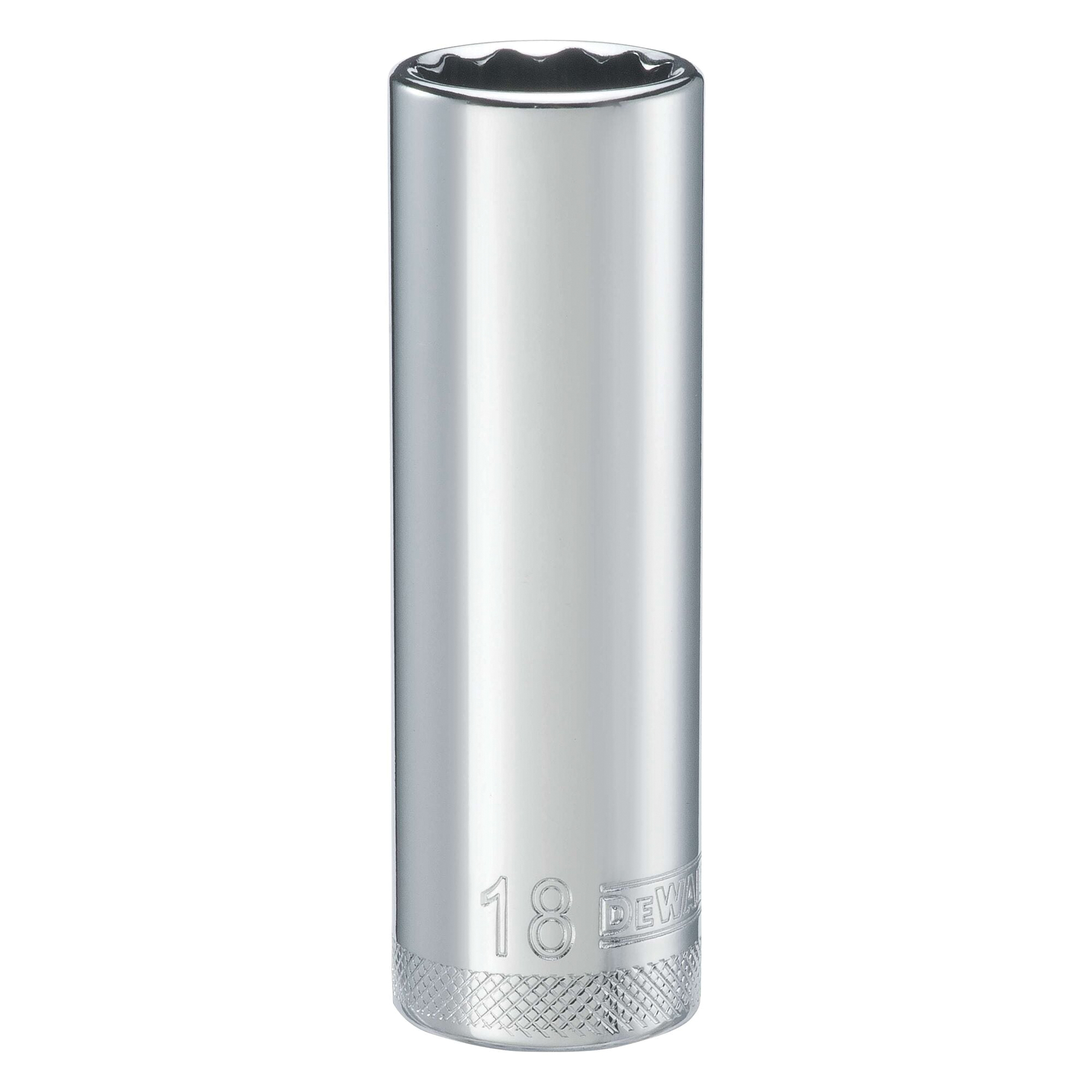 DWMT74549OSP Drive Hand Socket, 18 mm Socket, 1/2 in Drive, 12-Point, Steel, Polished Chrome Vanadium