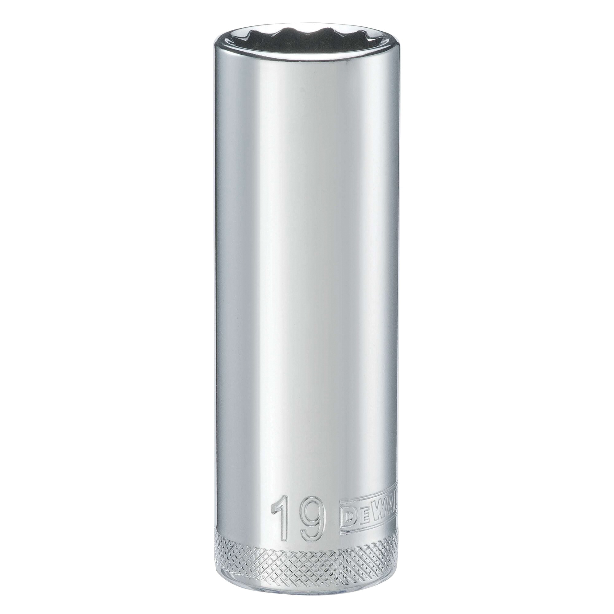DWMT74550OSP Drive Hand Socket, 19 mm Socket, 1/2 in Drive, 12-Point, Steel, Polished Chrome Vanadium