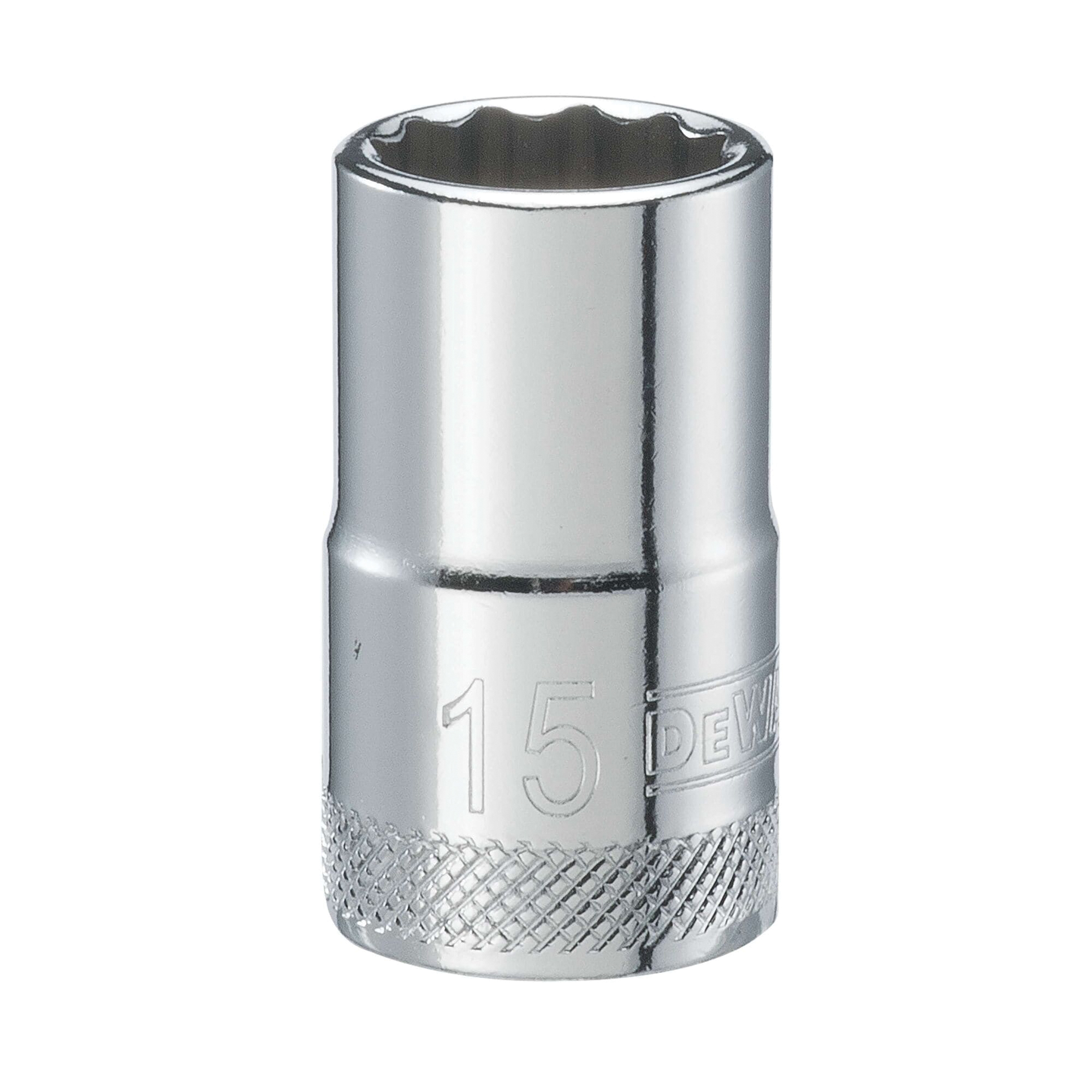 DWMT74571OSP Drive Hand Socket, 15 mm Socket, 1/2 in Drive, 12-Point, Steel, Polished Chrome Vanadium