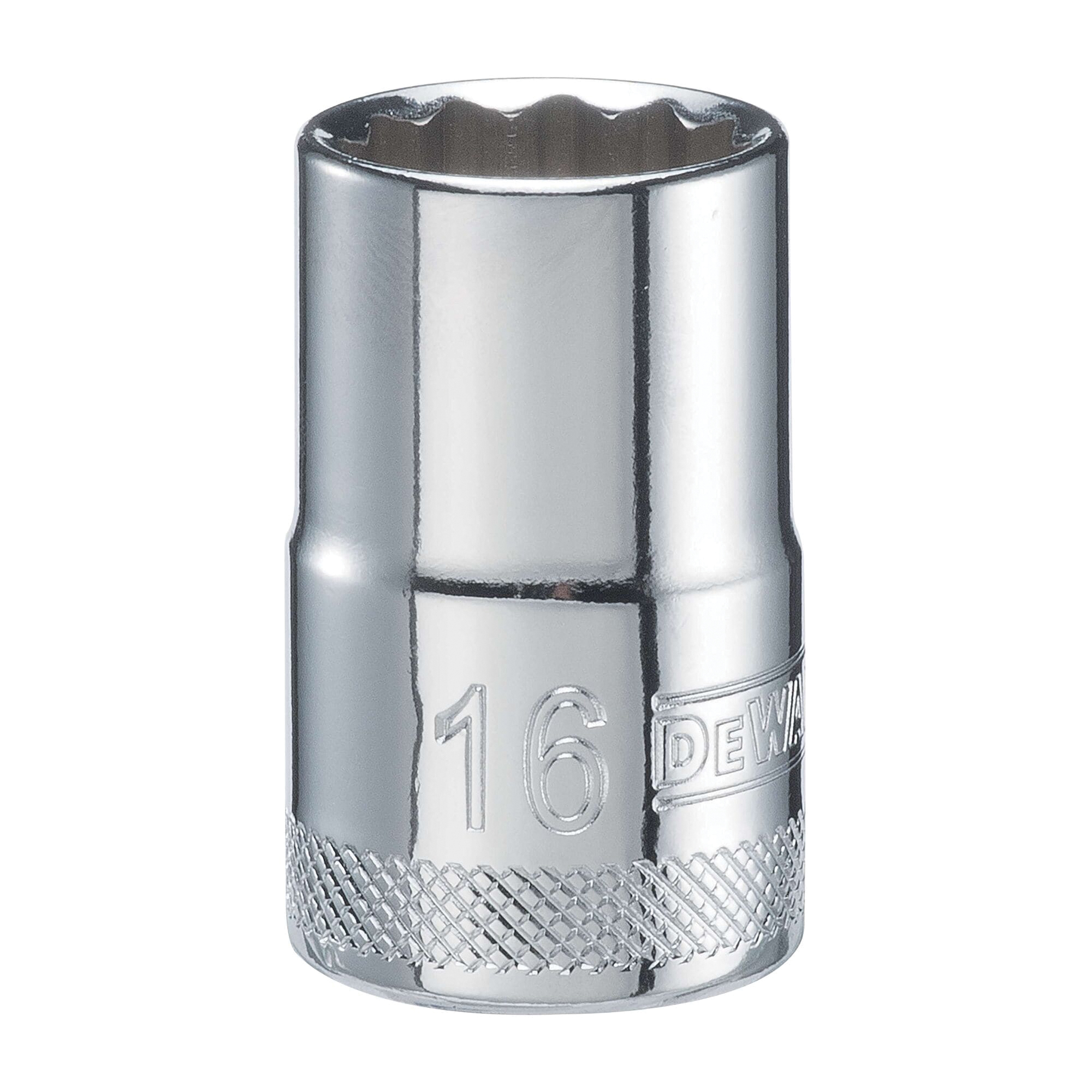 DWMT74573OSP Drive Hand Socket, 16 mm Socket, 1/2 in Drive, 12-Point, Steel, Polished Chrome Vanadium