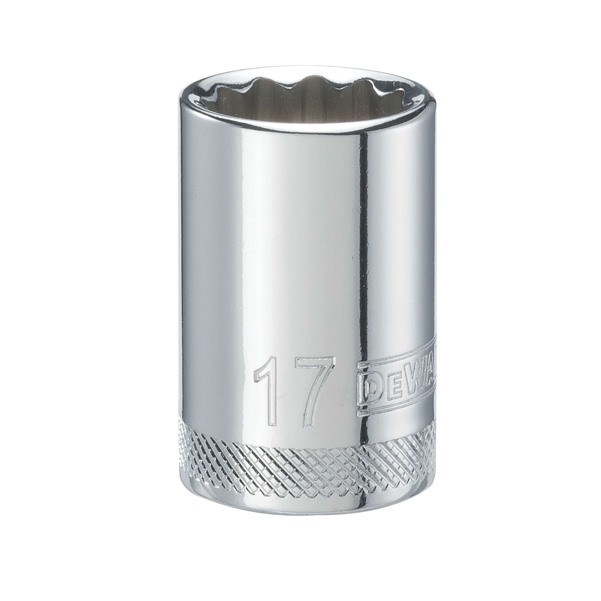 DWMT74574OSP Drive Hand Socket, 17 mm Socket, 1/2 in Drive, 12-Point, Steel, Polished Chrome Vanadium