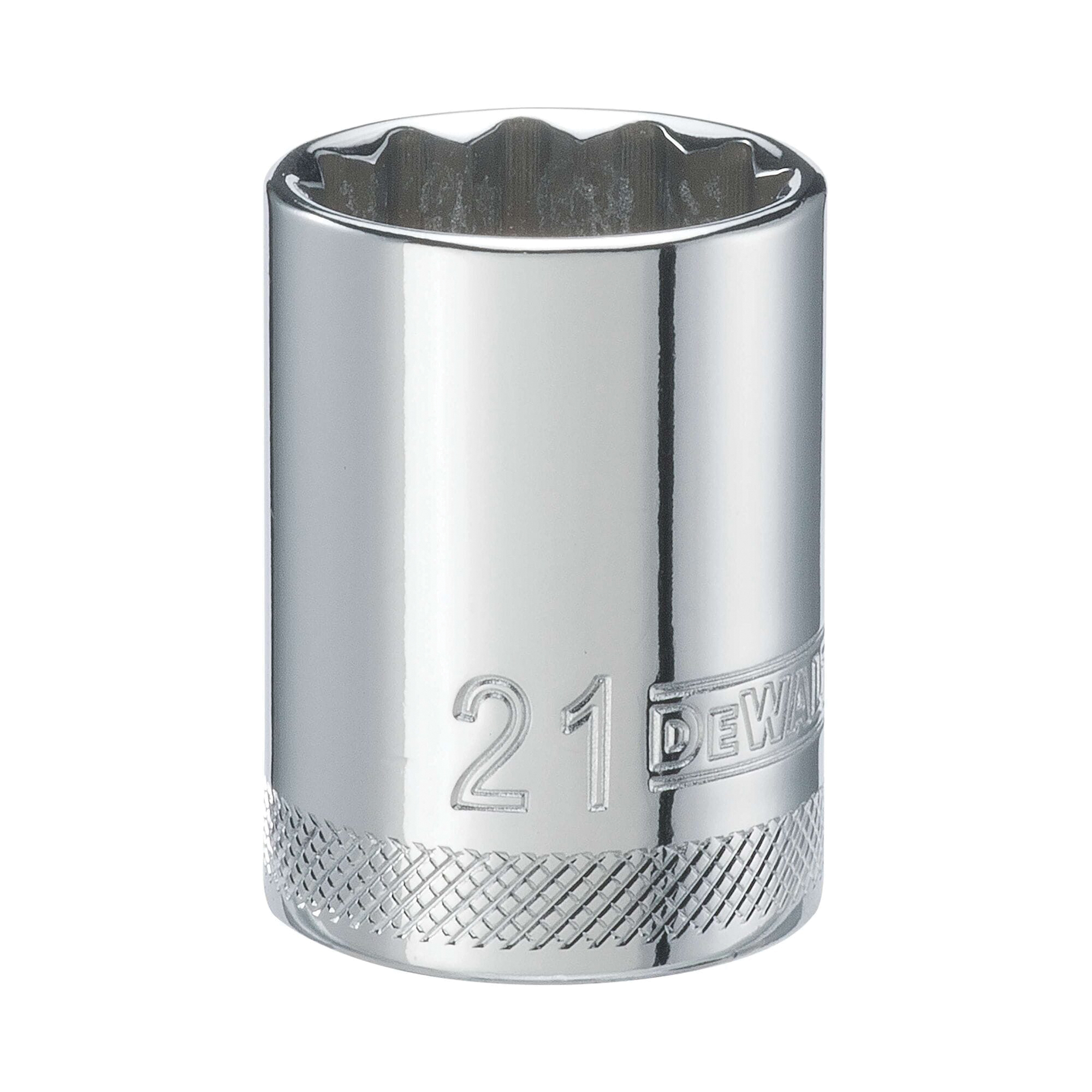 DWMT74578OSP Drive Socket, 21 mm Socket, 1-1/2 in OAL, 1/2 in Drive, 12-Point, Vanadium Steel, Polished Chrome